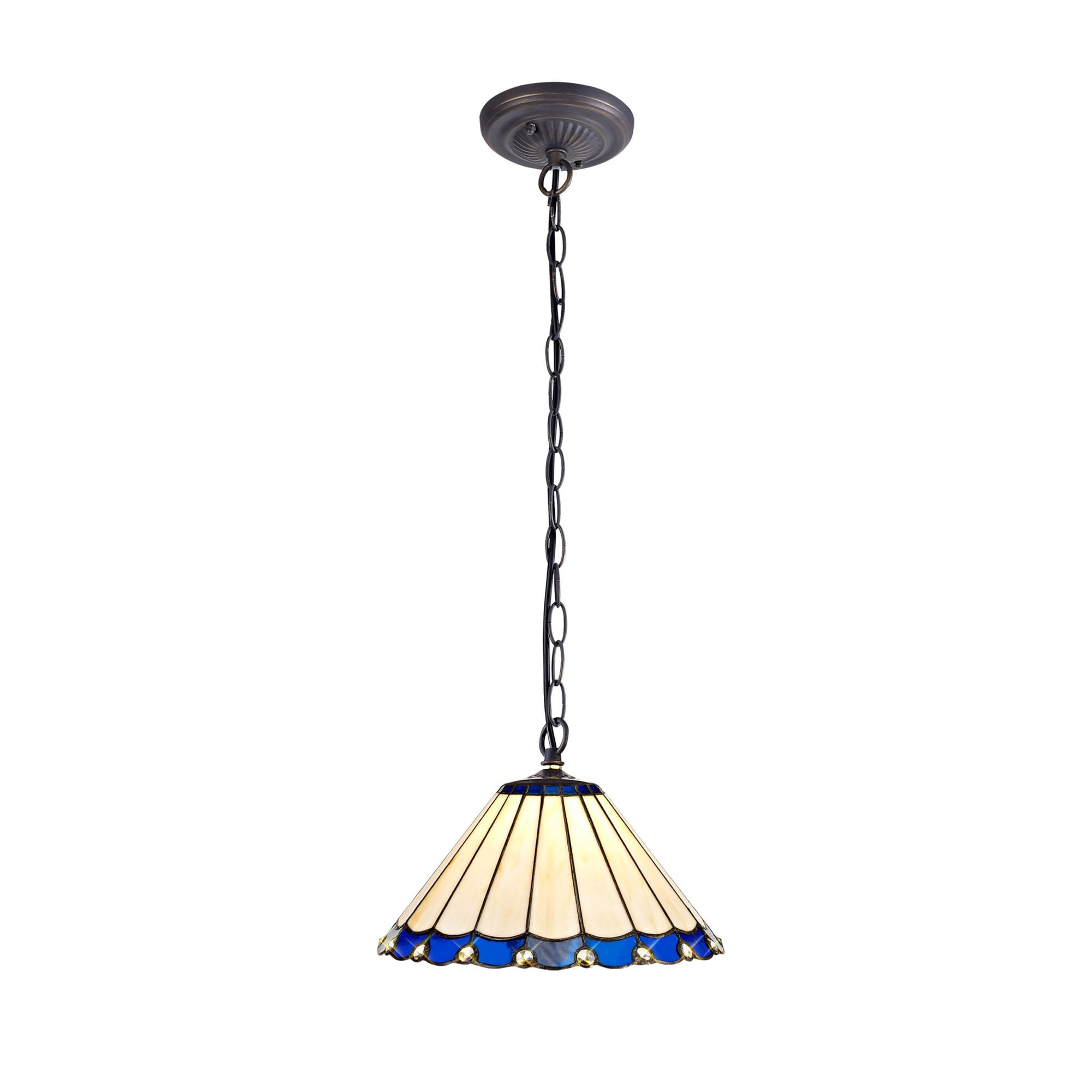 Fabula Amberley Single Downlighter Pendant - 30cm Tiffany Shade - Blue & Cream