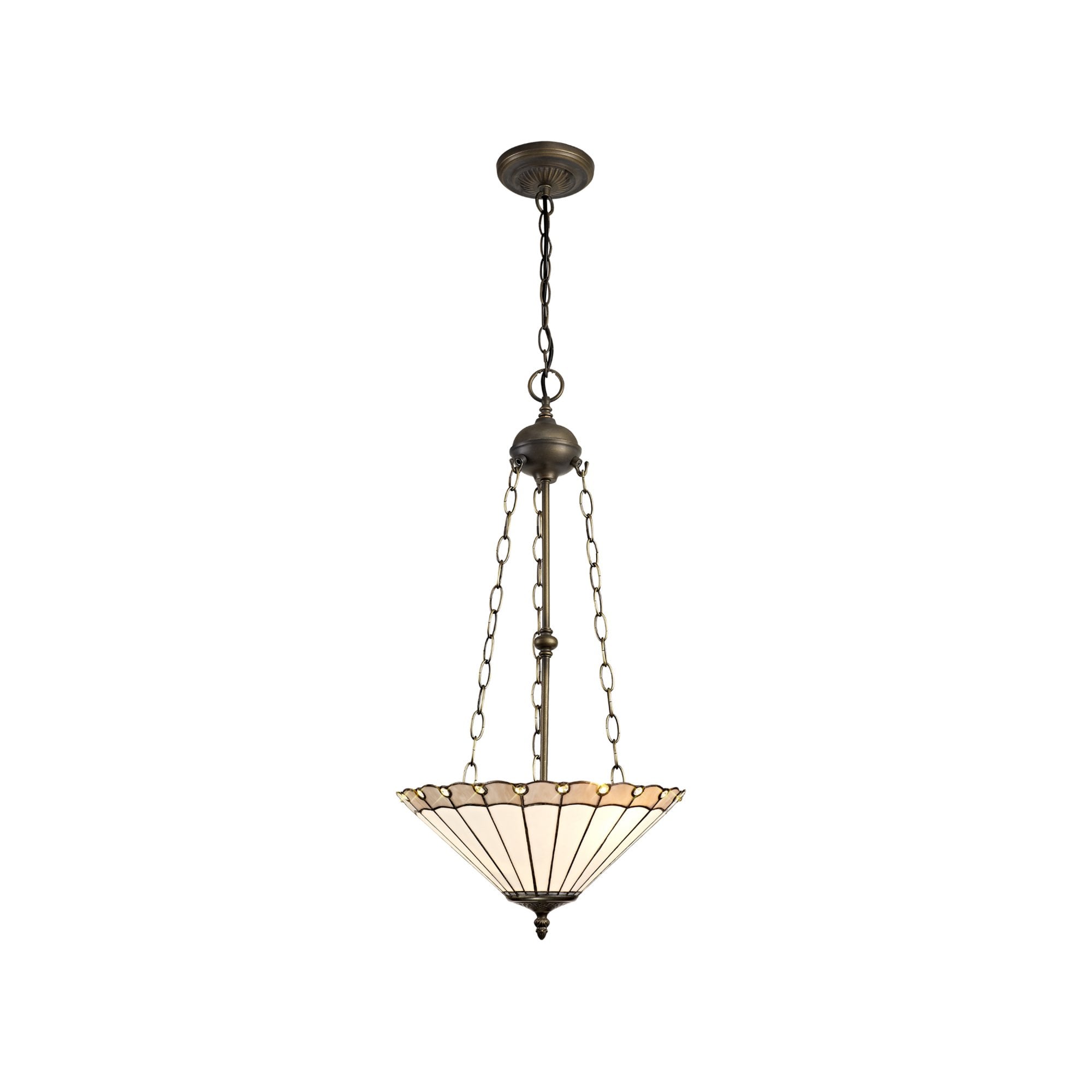 Fabula Amberley 3 Light Uplighter Pendant - 40cm Tiffany Shade - Grey & Cream