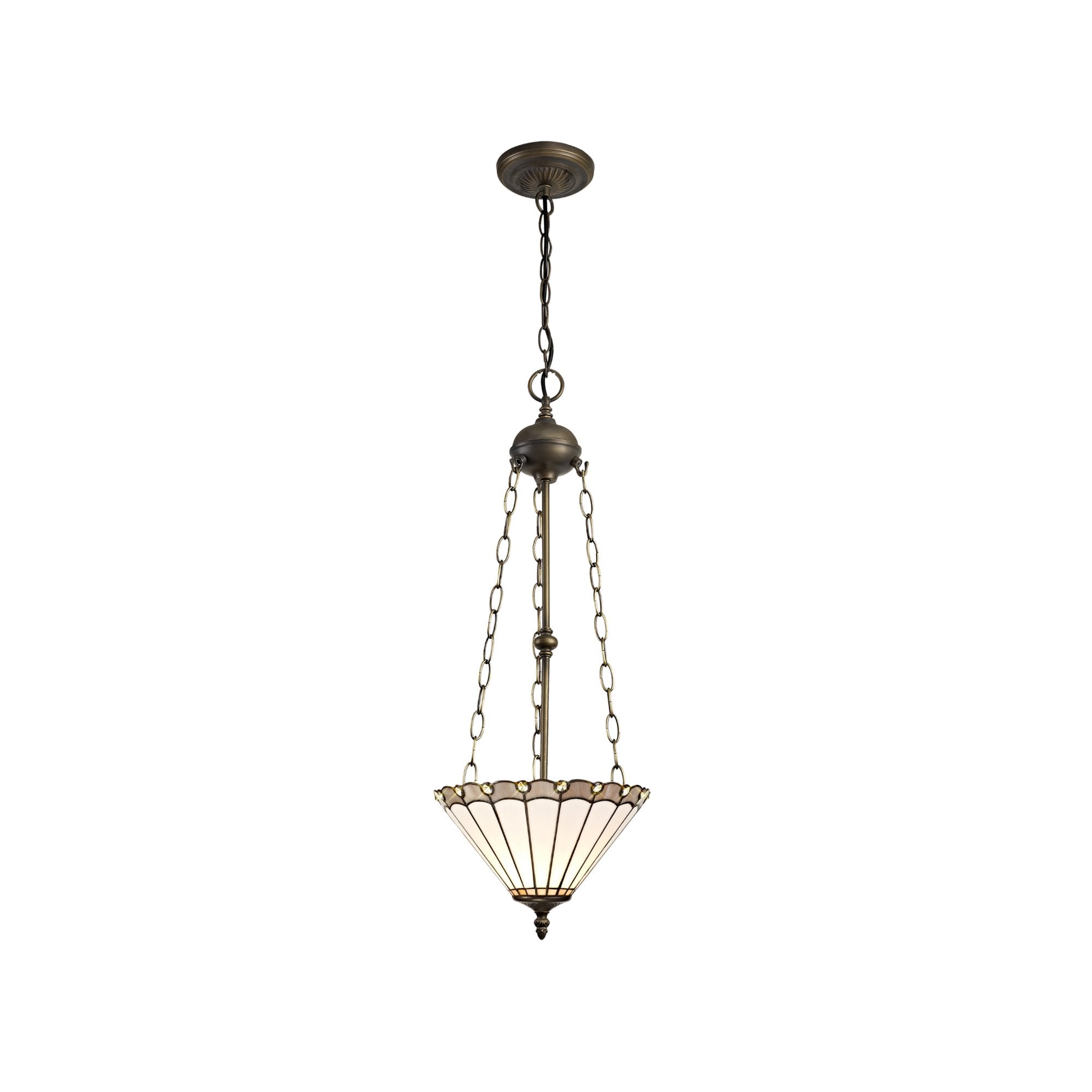 Fabula Amberley 3 Light Uplighter Pendant - 30cm Tiffany Shade - Grey & Cream