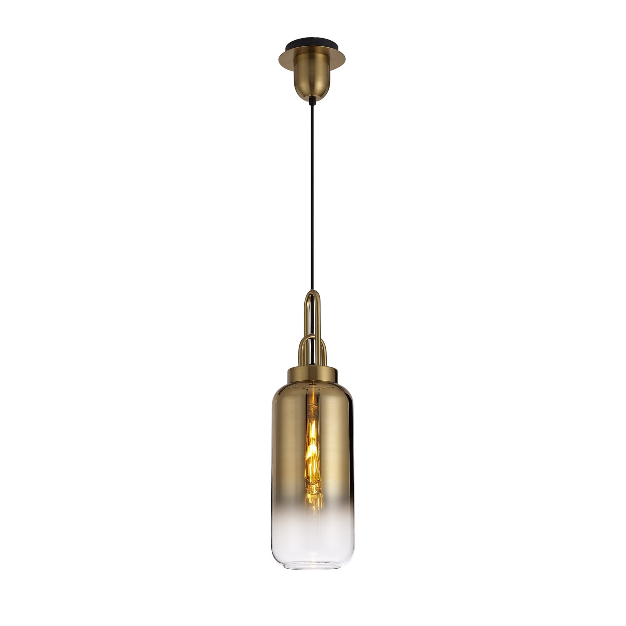 Fabula Springfield Single Pendant - 16cm Cylinder Glass Shade - Brass Gold & Brass Gold Fade Glass