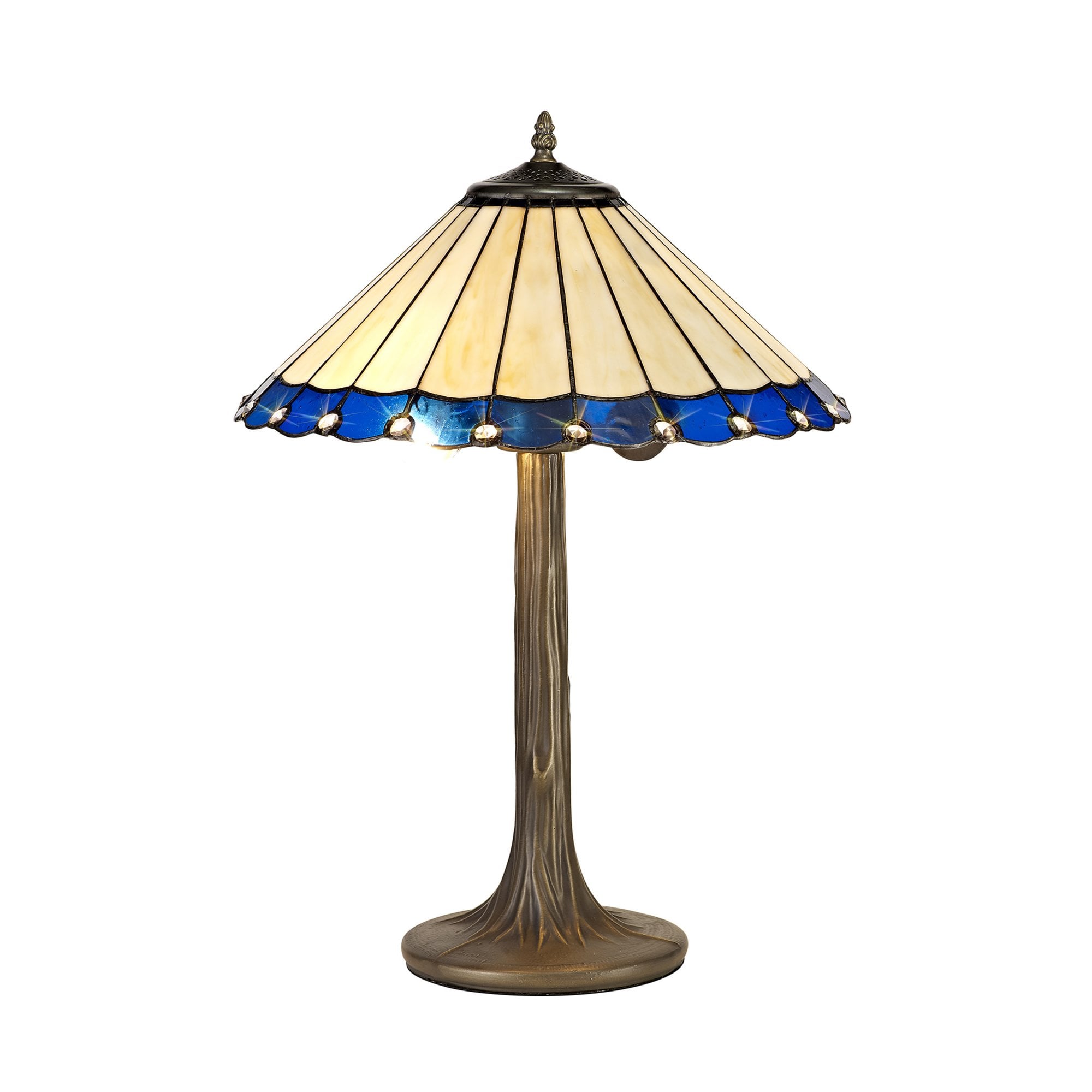 Fabula Amberley 2 Light Tree Like Table Lamp - 40cm Tiffany Shade - Blue & Cream