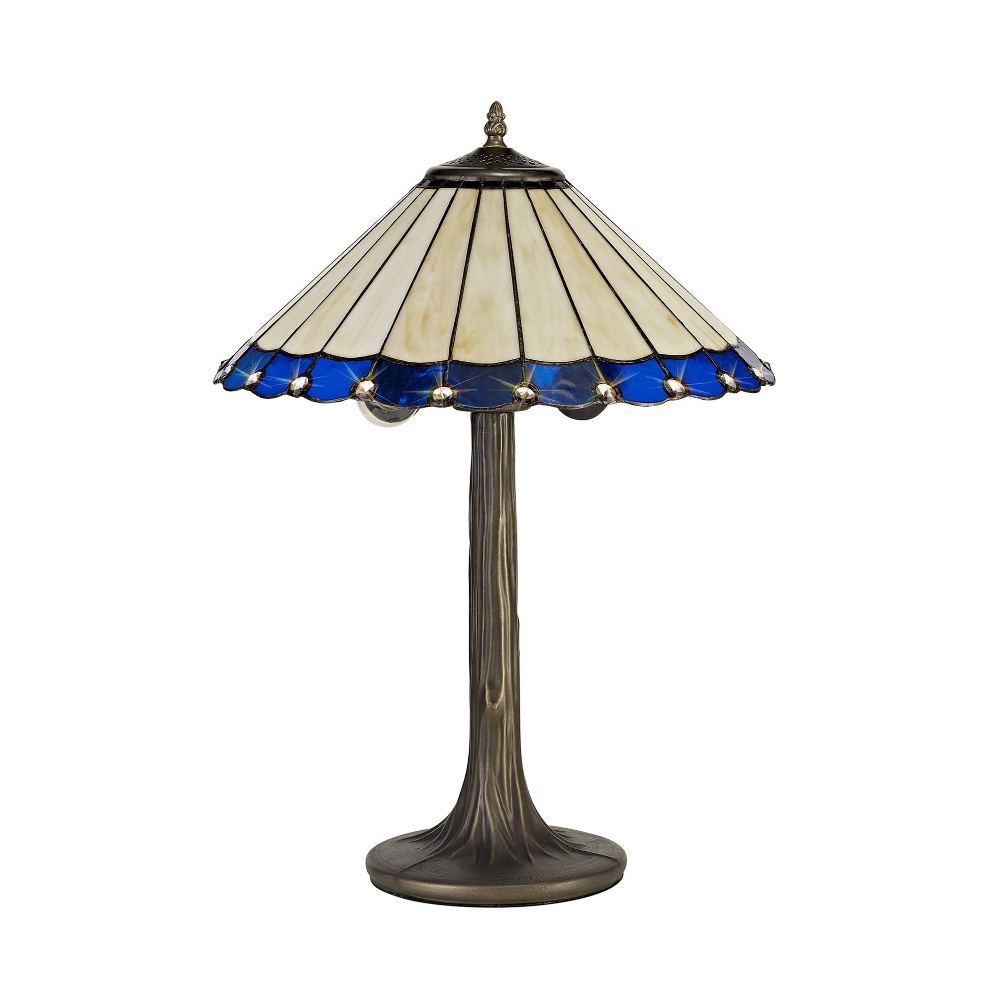 Fabula Amberley 2 Light Tree Like Table Lamp - 40cm Tiffany Shade - Blue & Cream