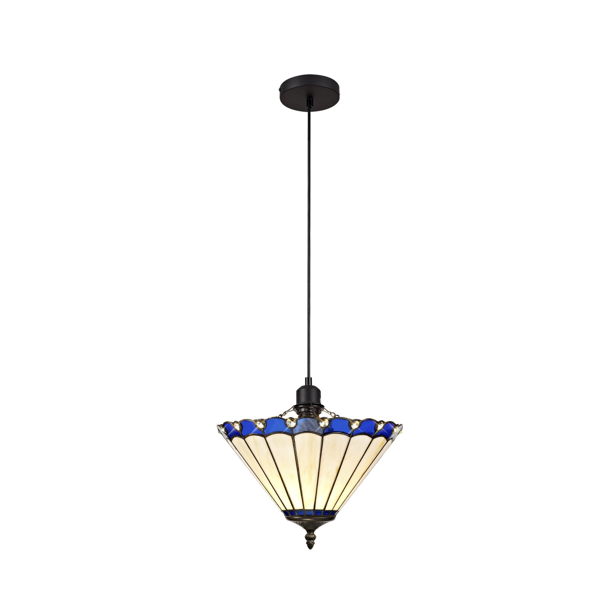 Fabula Amberley Single Uplighter Pendant - 30cm Tiffany Shade - Blue & Cream