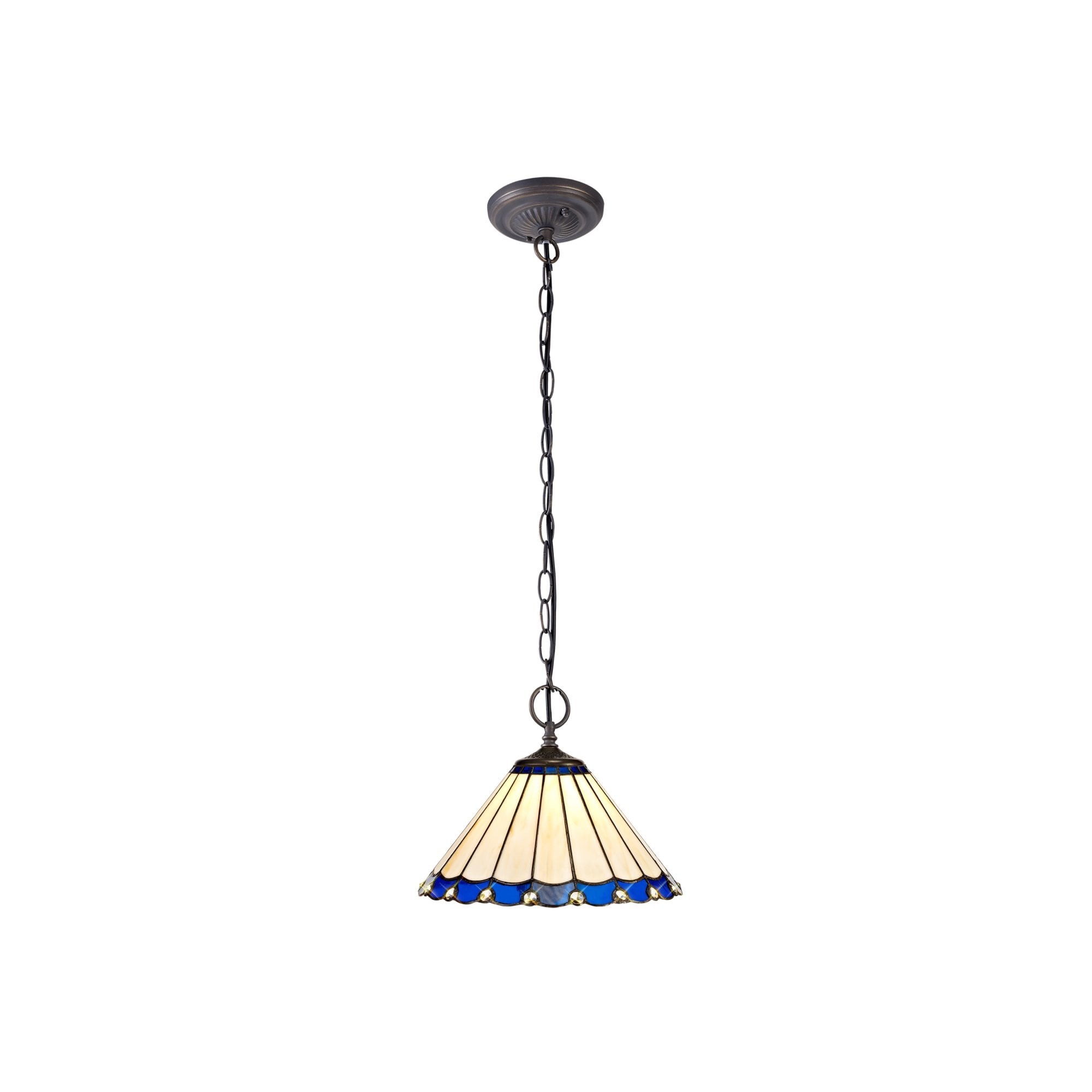 Fabula Amberley 2 Light Downlighter Pendant - 30cm Tiffany Shade - Blue & Cream