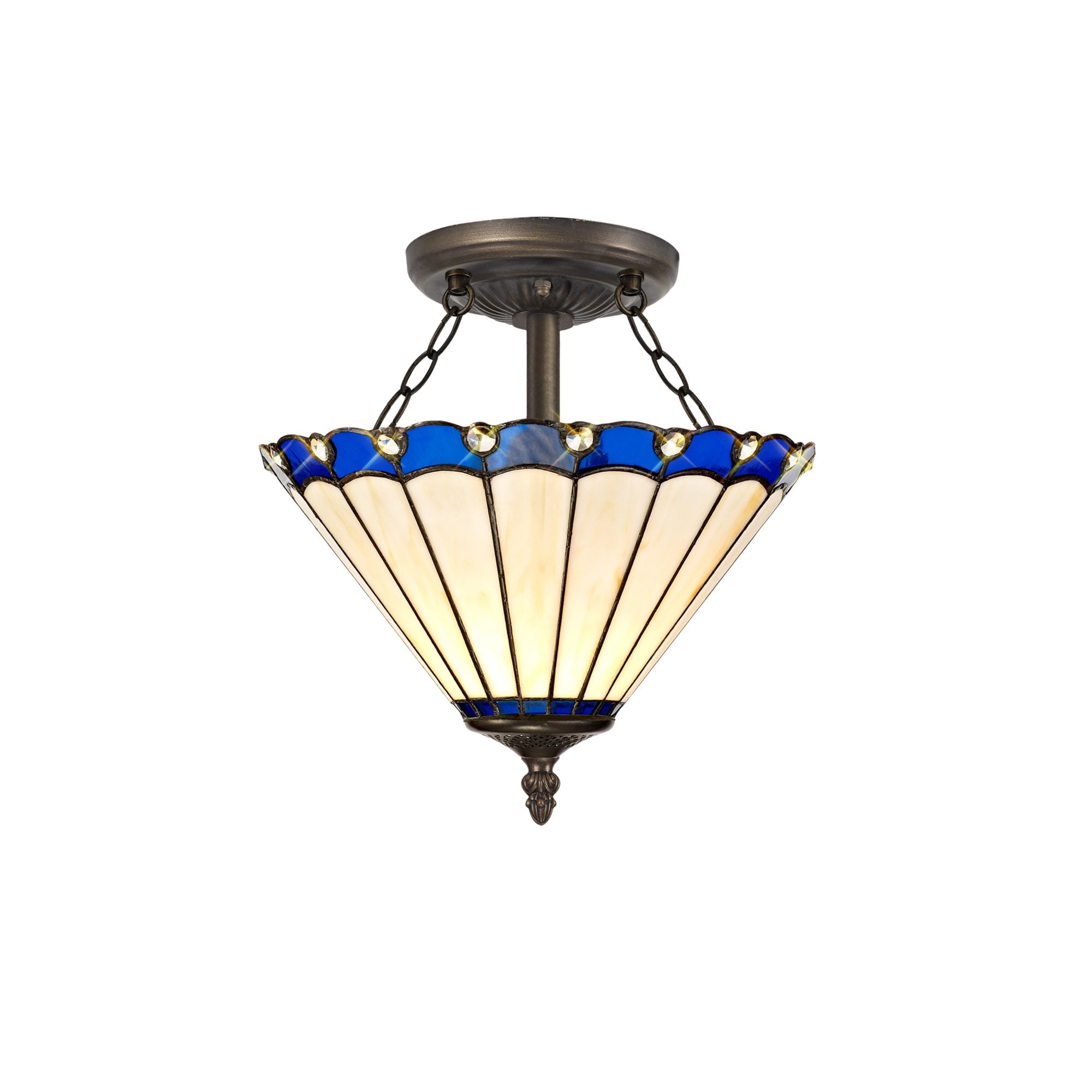 Fabula Amberley 2 Light Semi-Flush Light - 30cm Tiffany Shade - Blue & Cream