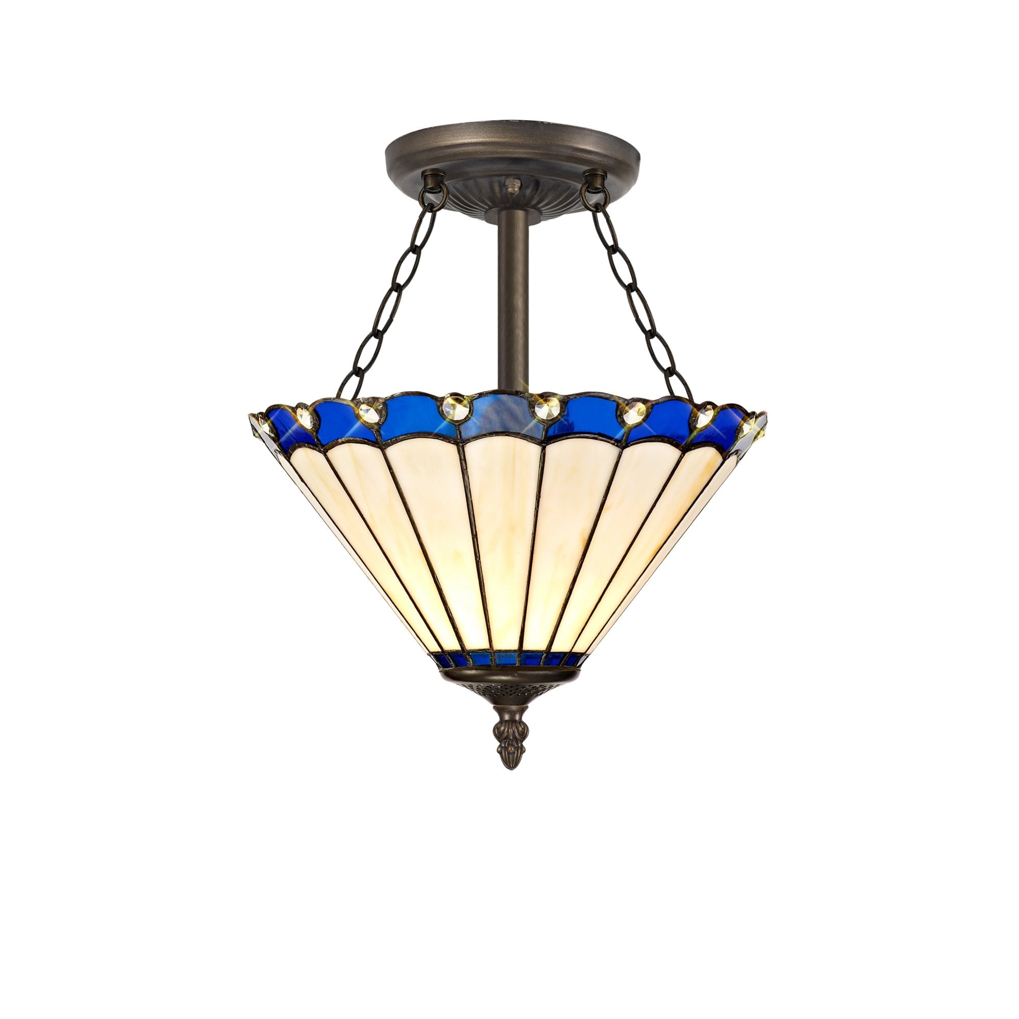 Fabula Amberley 3 Light Semi-Flush Light - 30cm Tiffany Shade - Blue & Cream