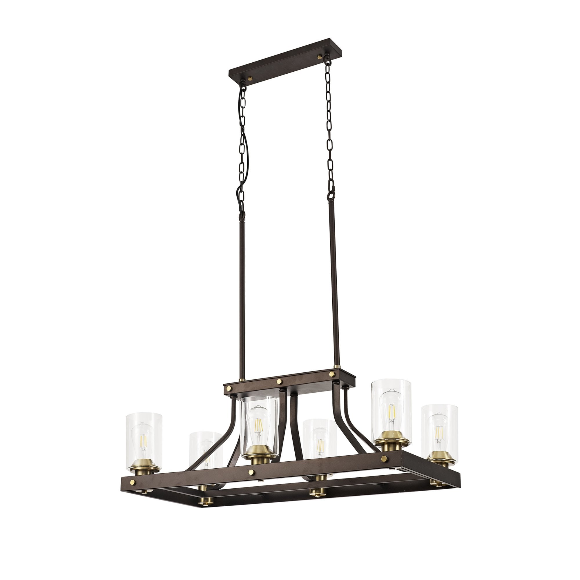 Fabula Greenstead 6 Light Linear Pendant - Brown Oxide, Gold Bronze & Clear Glass