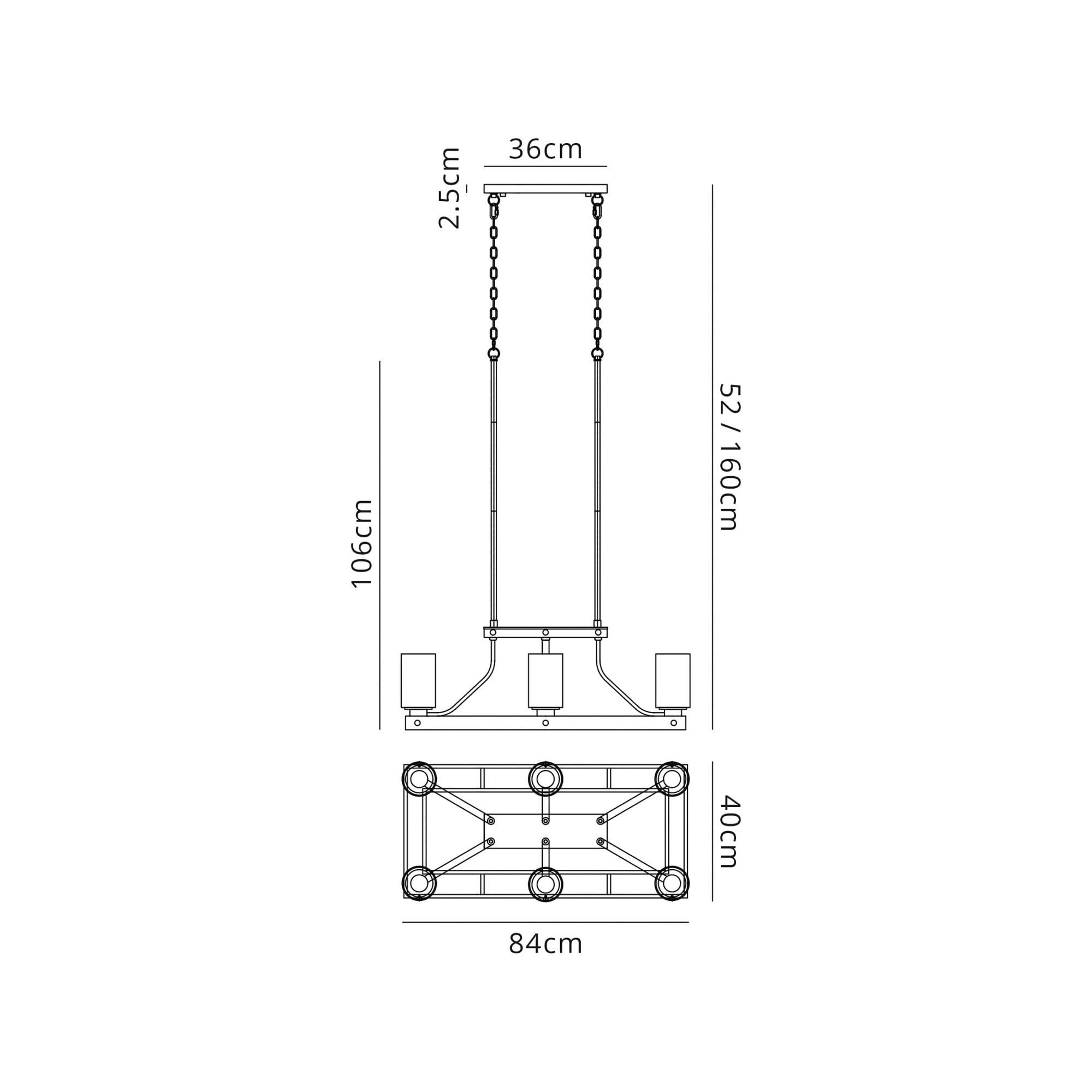 Fabula Greenstead 6 Light Linear Pendant - Brown Oxide, Gold Bronze & Clear Glass