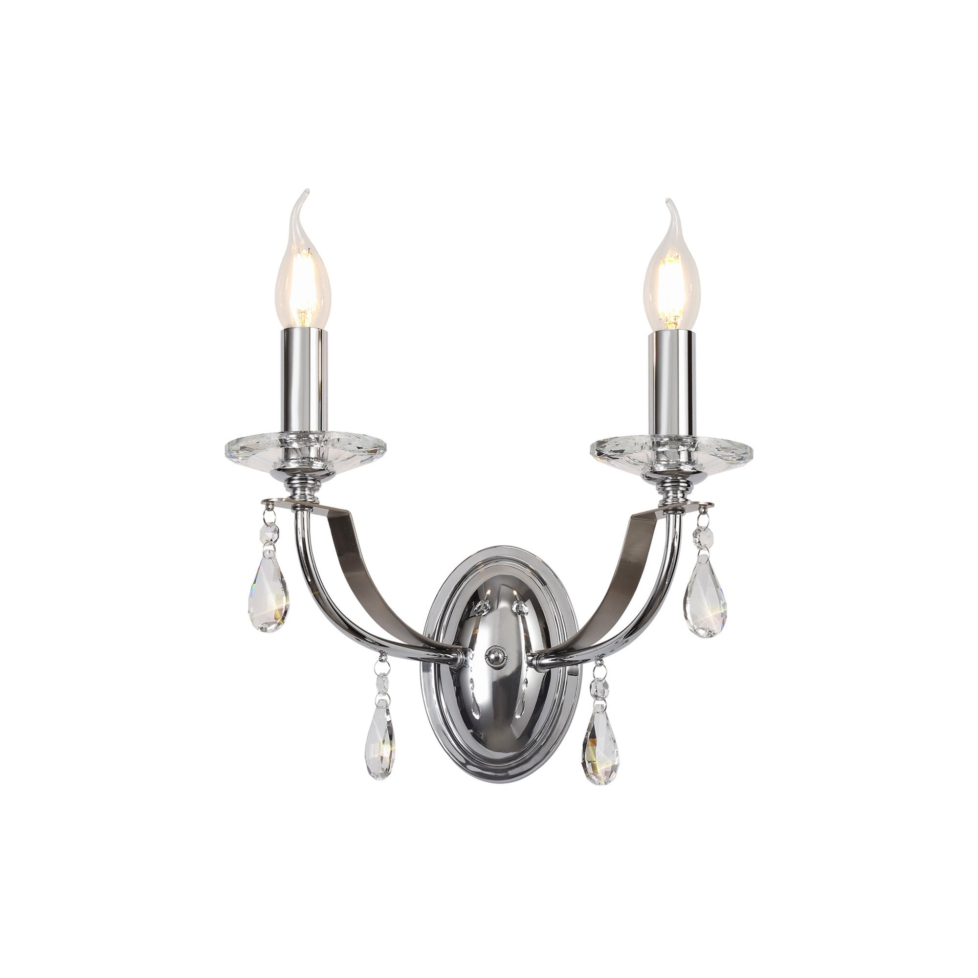 Fabula Chester 2 Light Wall Lamp - Polished Chrome, Satin Nickel & Clear Crystal