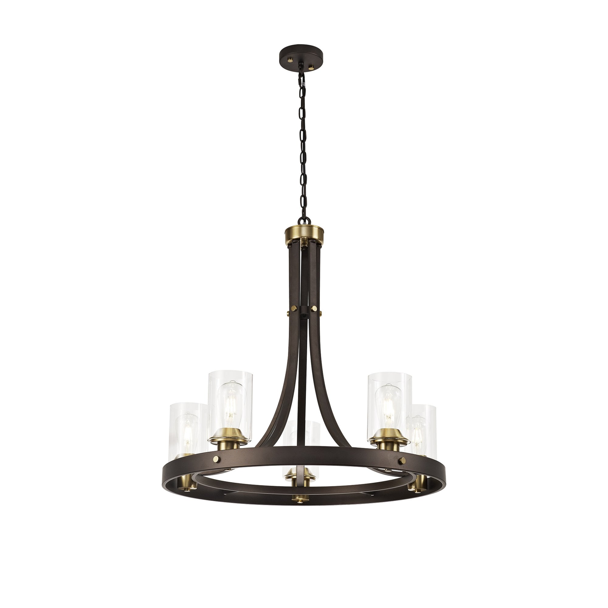 Fabula Greenstead 5 Light Pendant - Brown Oxide, Gold Bronze & Clear Glass