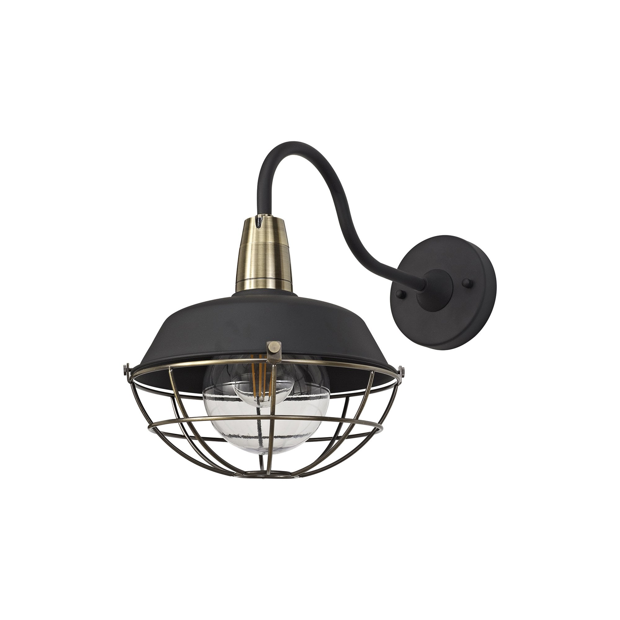 Fabula Catherine Wall Lamp - Matt Black & Antique Brass - IP65