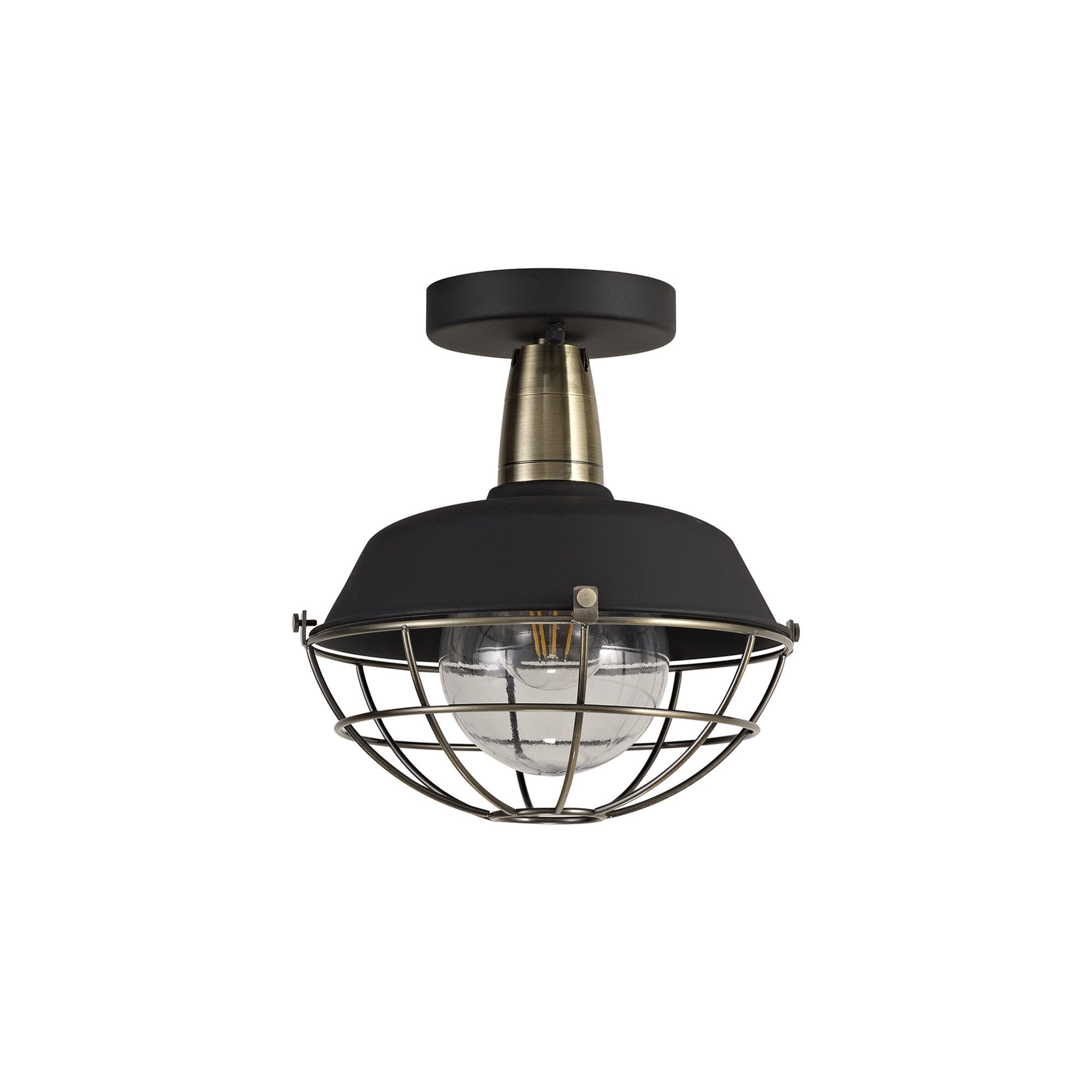 Fabula Catherine Semi-Flush Light - Matt Black & Antique Brass - IP65