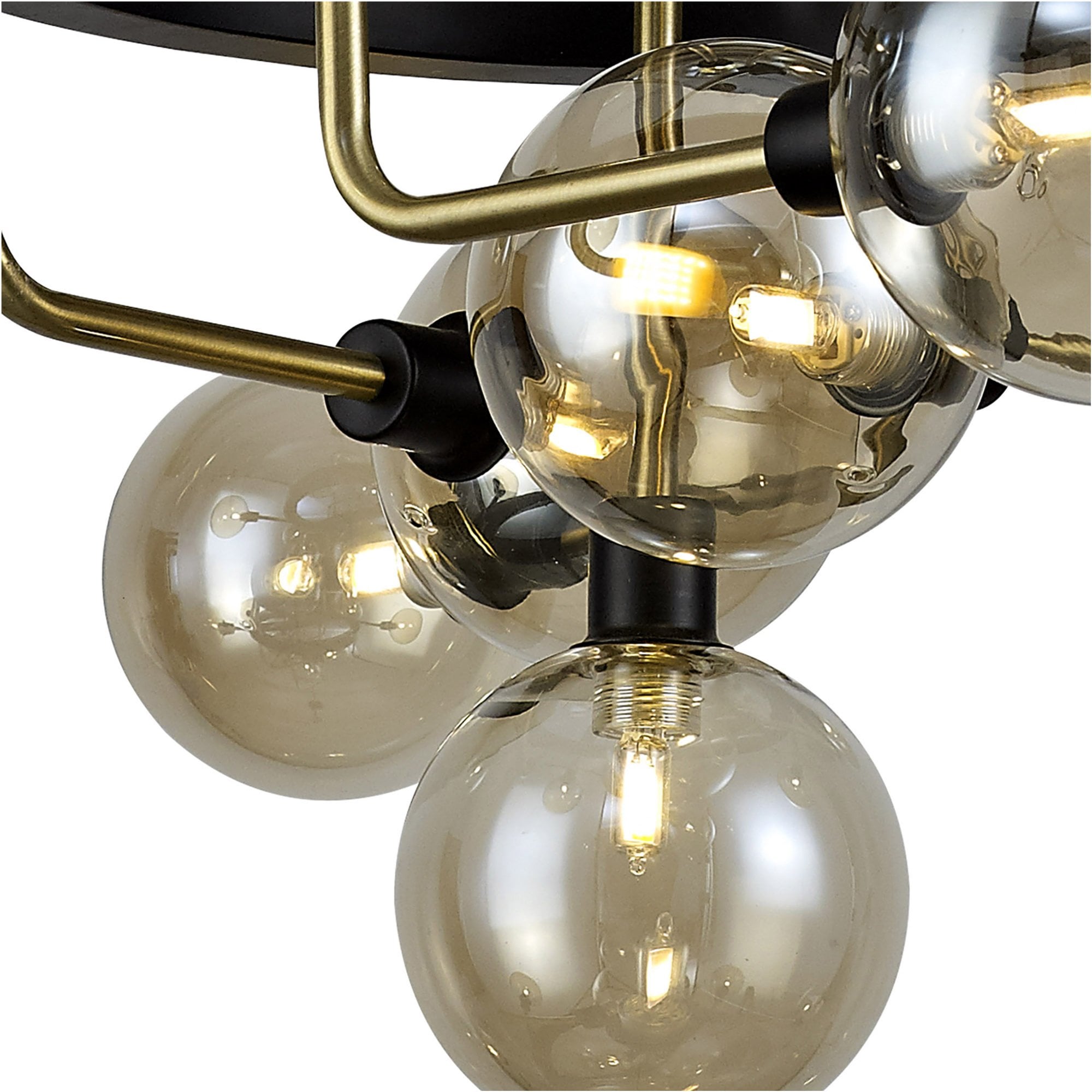 Fabula Appleby 12 Light Fixed Pendant - Matt Black, Antique Brass & Cognac Glass