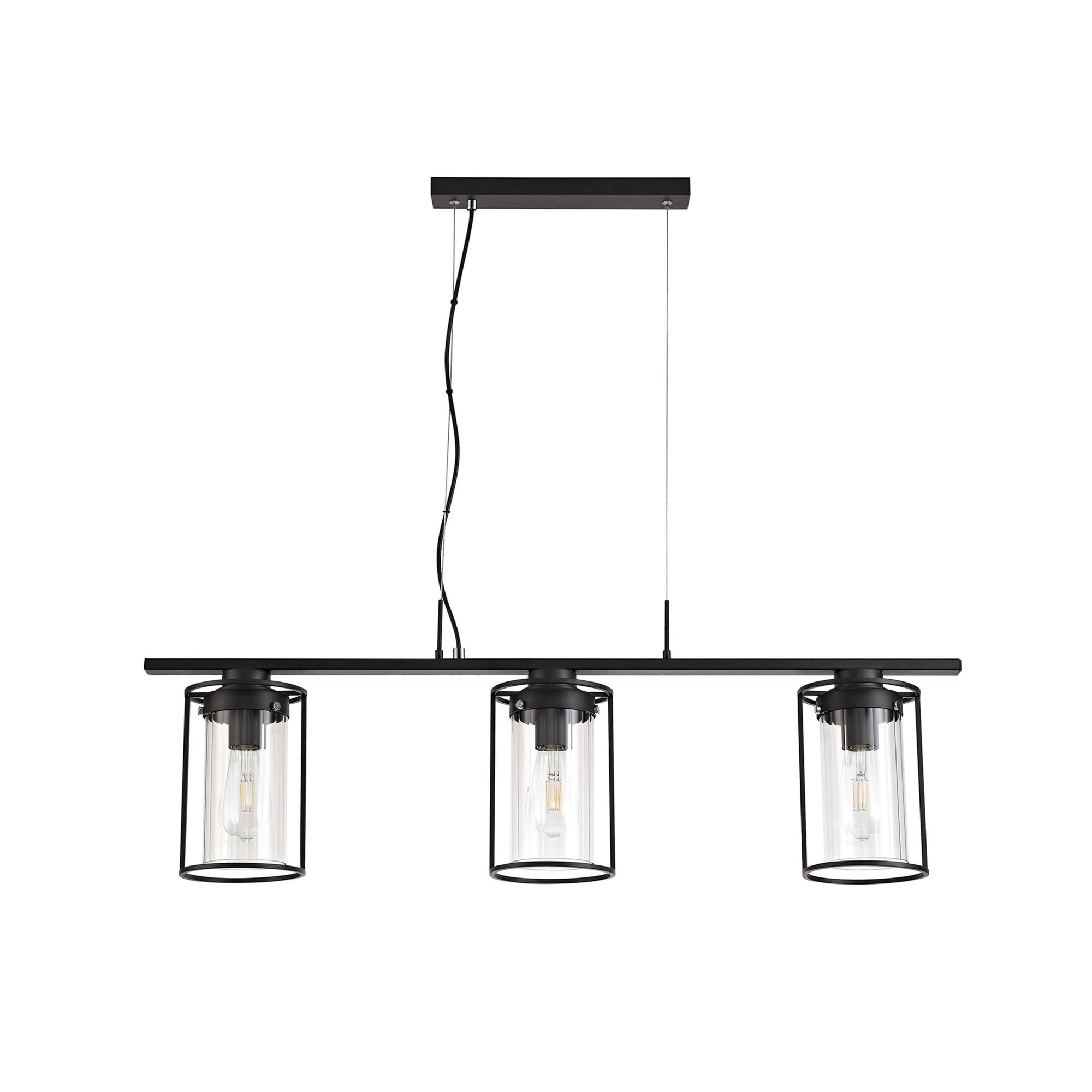 Fabula Rowans 3 Light Linear Pendant - Black & Clear Glass