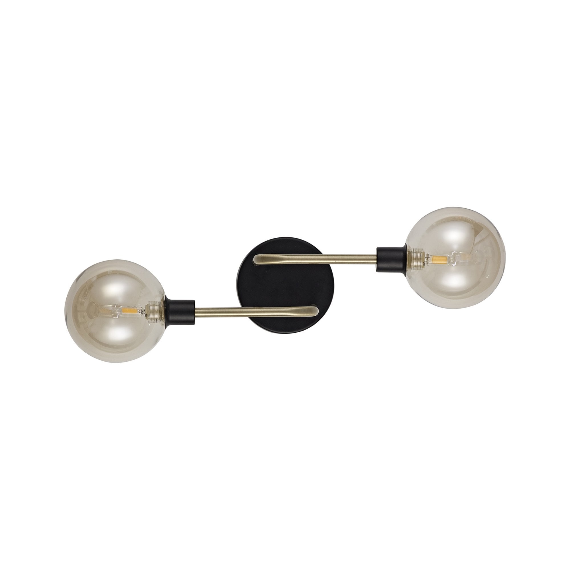 Fabula Appleby 2 Light Wall Lamp - Matt Black, Antique Brass & Cognac Glass