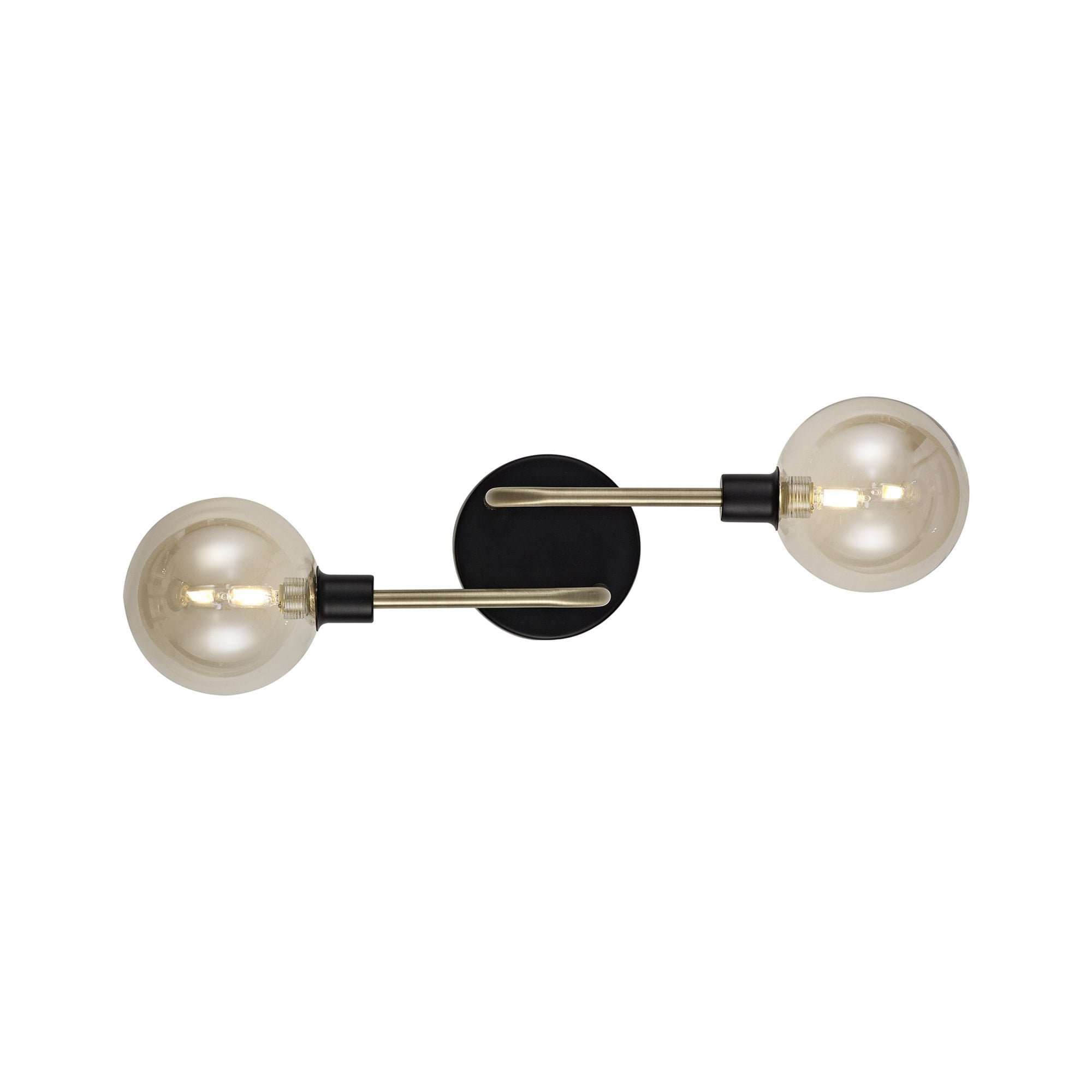 Fabula Appleby 2 Light Wall Lamp - Matt Black, Antique Brass & Cognac Glass