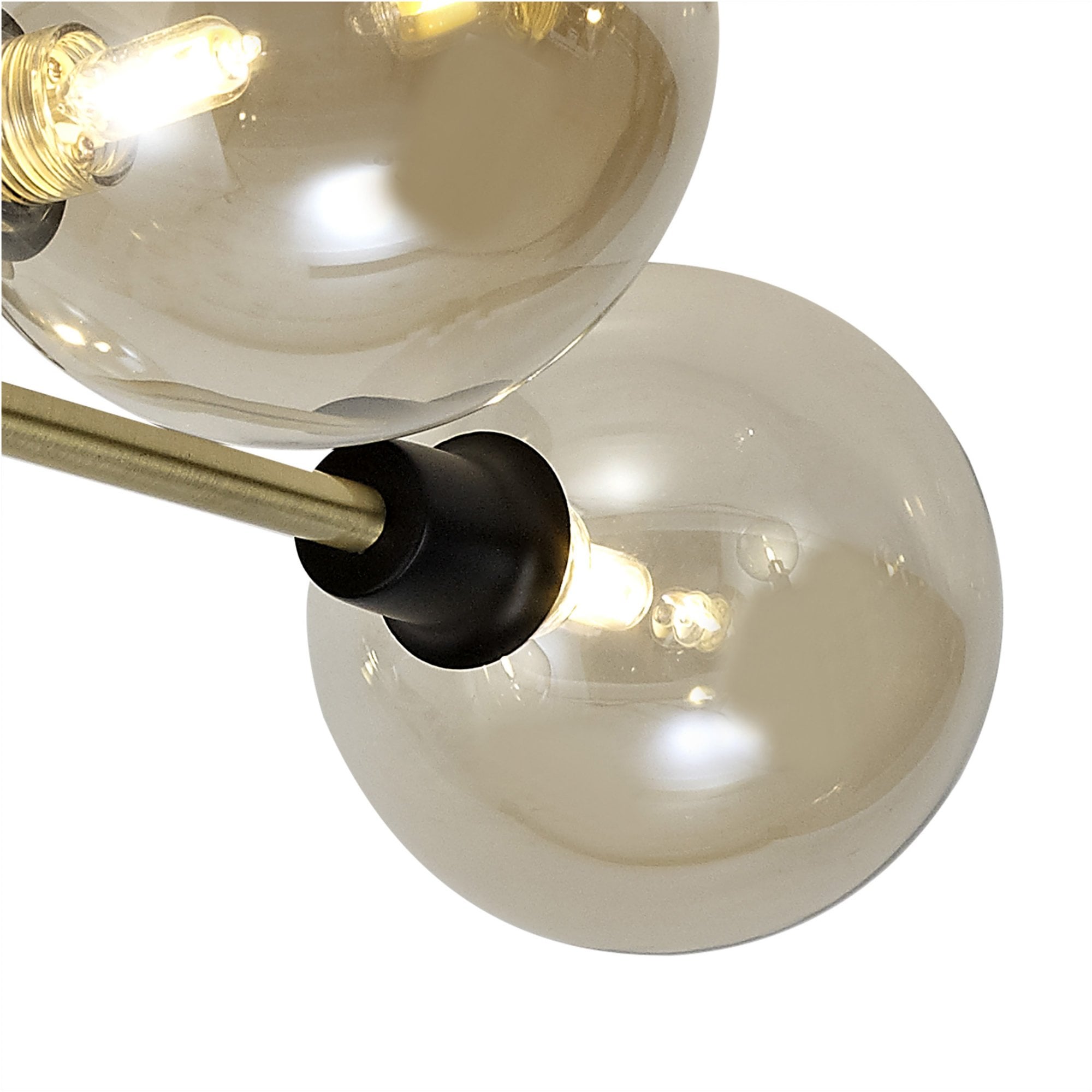 Fabula Appleby 5 Light Flush Light - Matt Black, Antique Brass & Cognac Glass