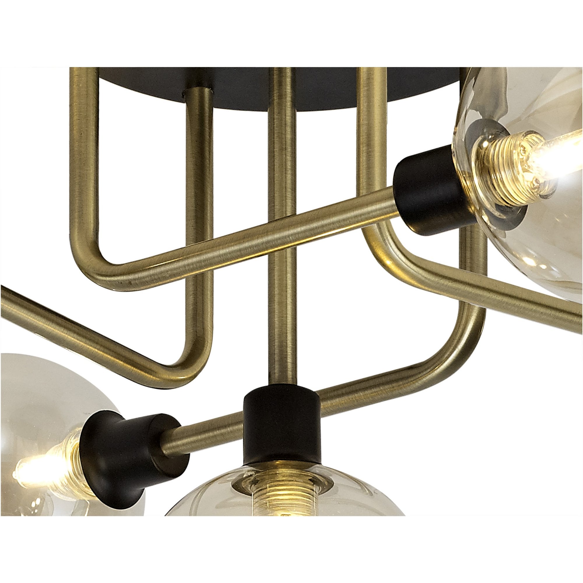 Fabula Appleby 5 Light Flush Light - Matt Black, Antique Brass & Cognac Glass