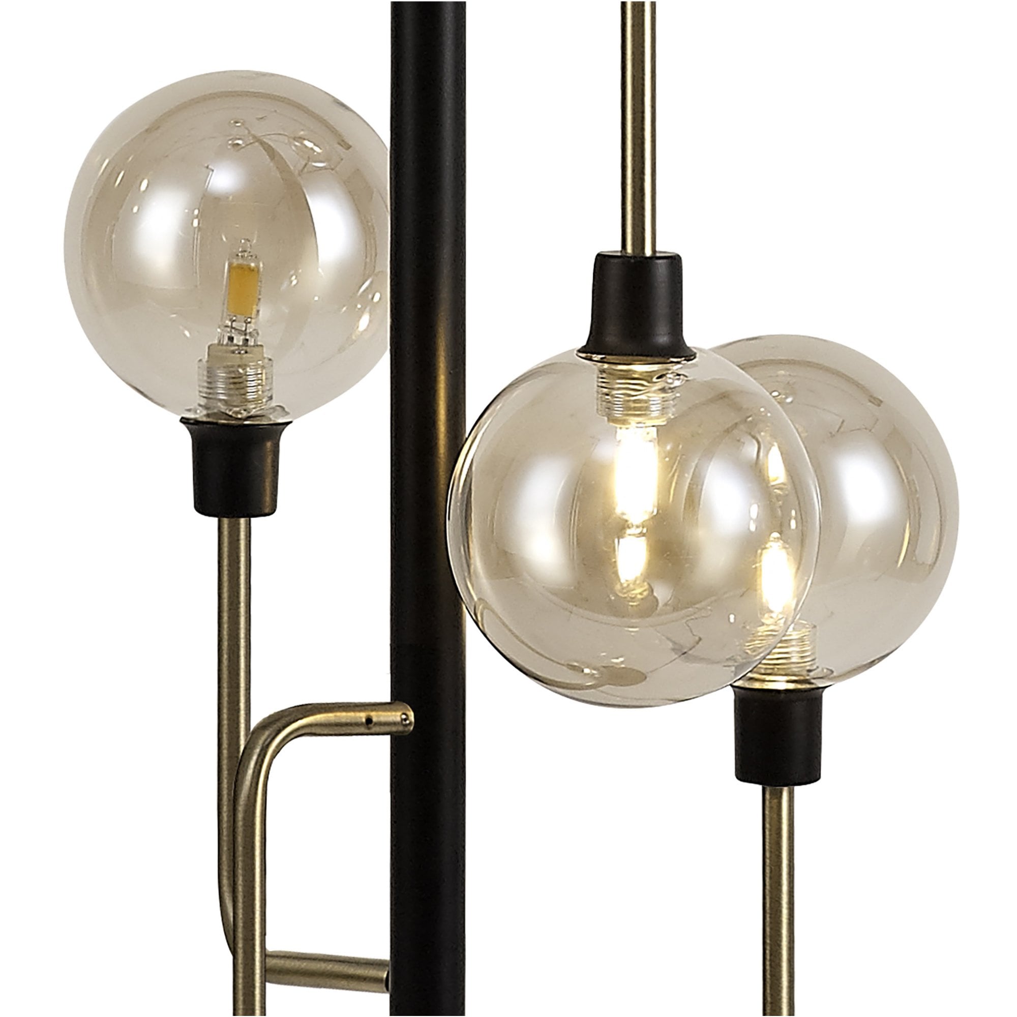 Fabula Appleby 8 Light Floor Lamp - Matt Black, Antique Brass & Cognac Glass