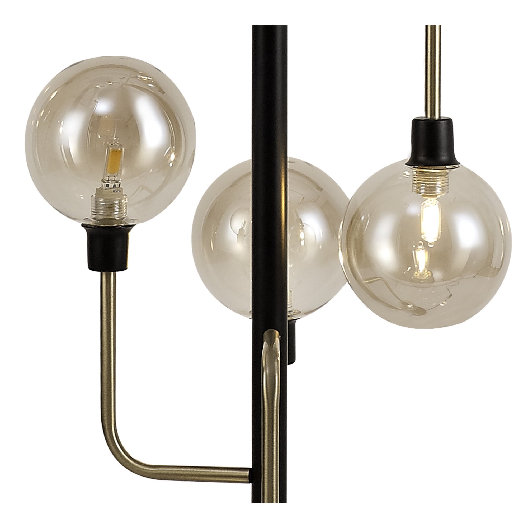 Fabula Appleby 8 Light Floor Lamp - Matt Black, Antique Brass & Cognac Glass
