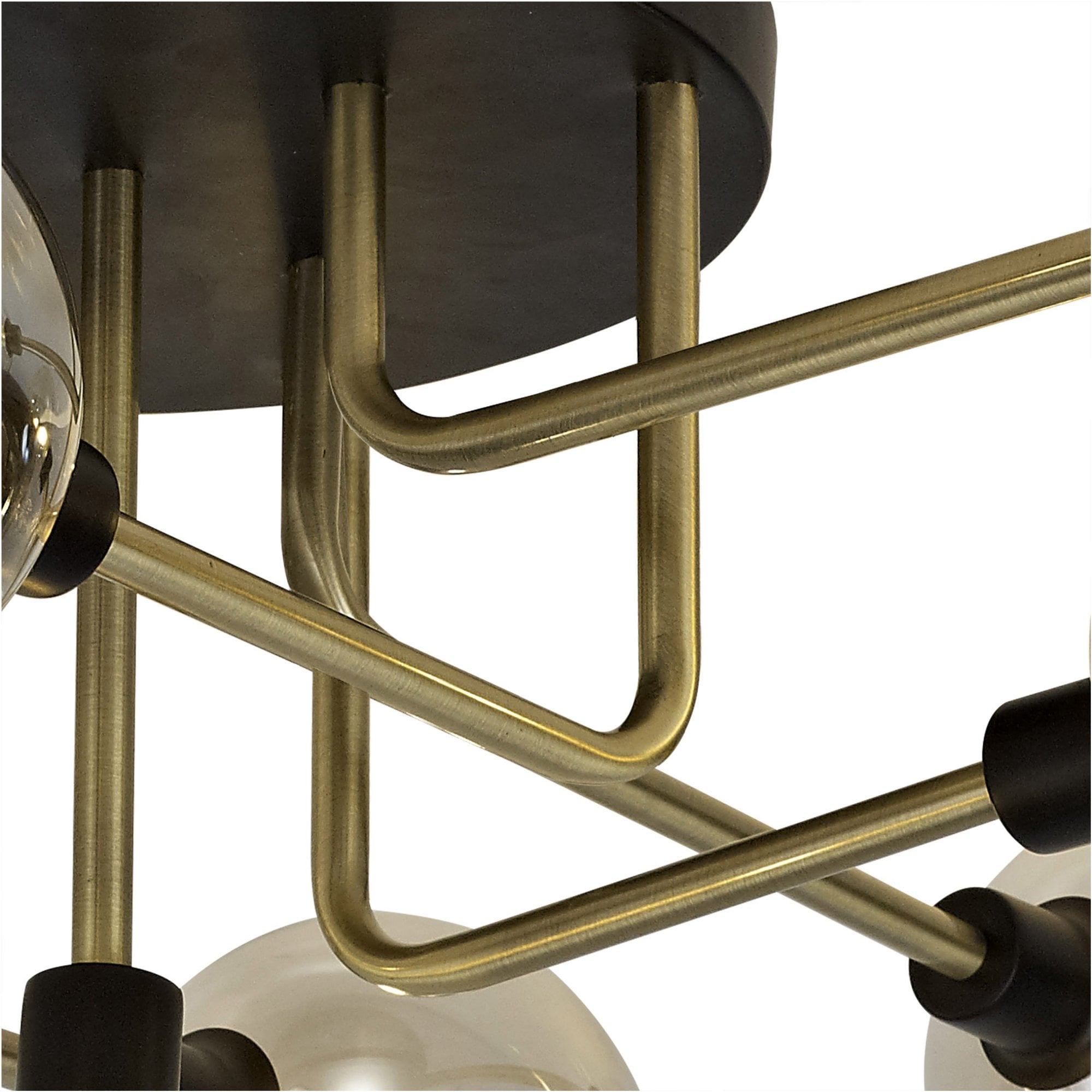 Fabula Appleby 9 Light Flush Light - Matt Black, Antique Brass & Cognac Glass