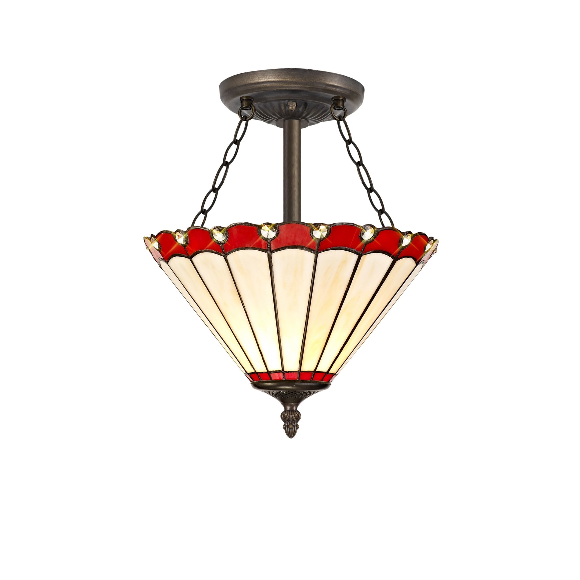 Fabula Amberley 3 Light Semi-Flush Light - 30cm Tiffany Shade - Red & Cream