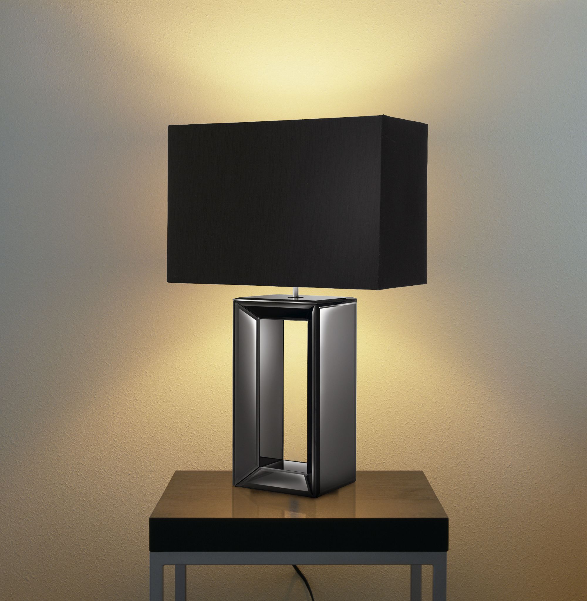 Searchlight Merton Table Lamp - Tall Black - Black Faux Silk Shade
