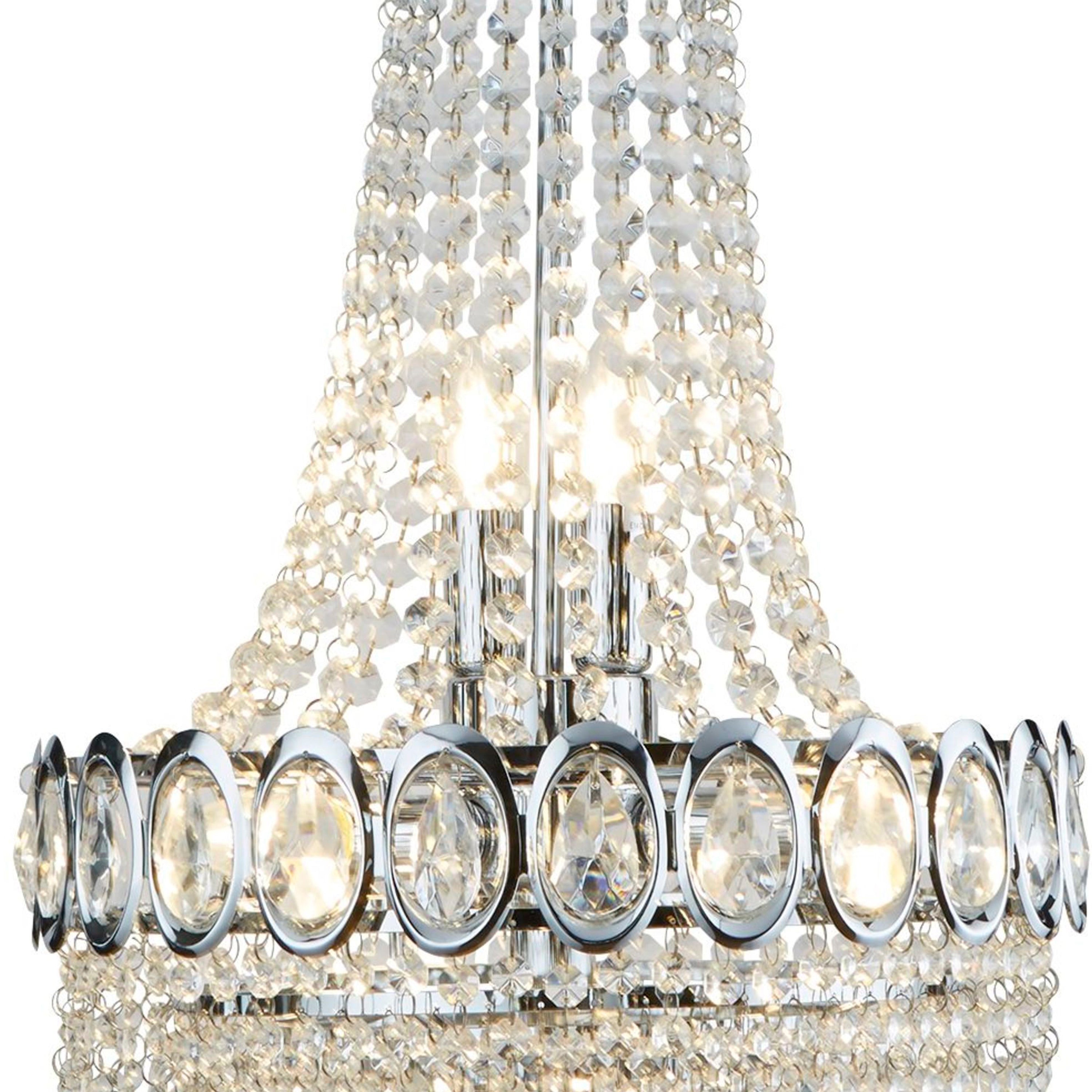 Searchlight Leadenhall Crystal 6 Light Chrome Chandelier With Clear Glass Beads