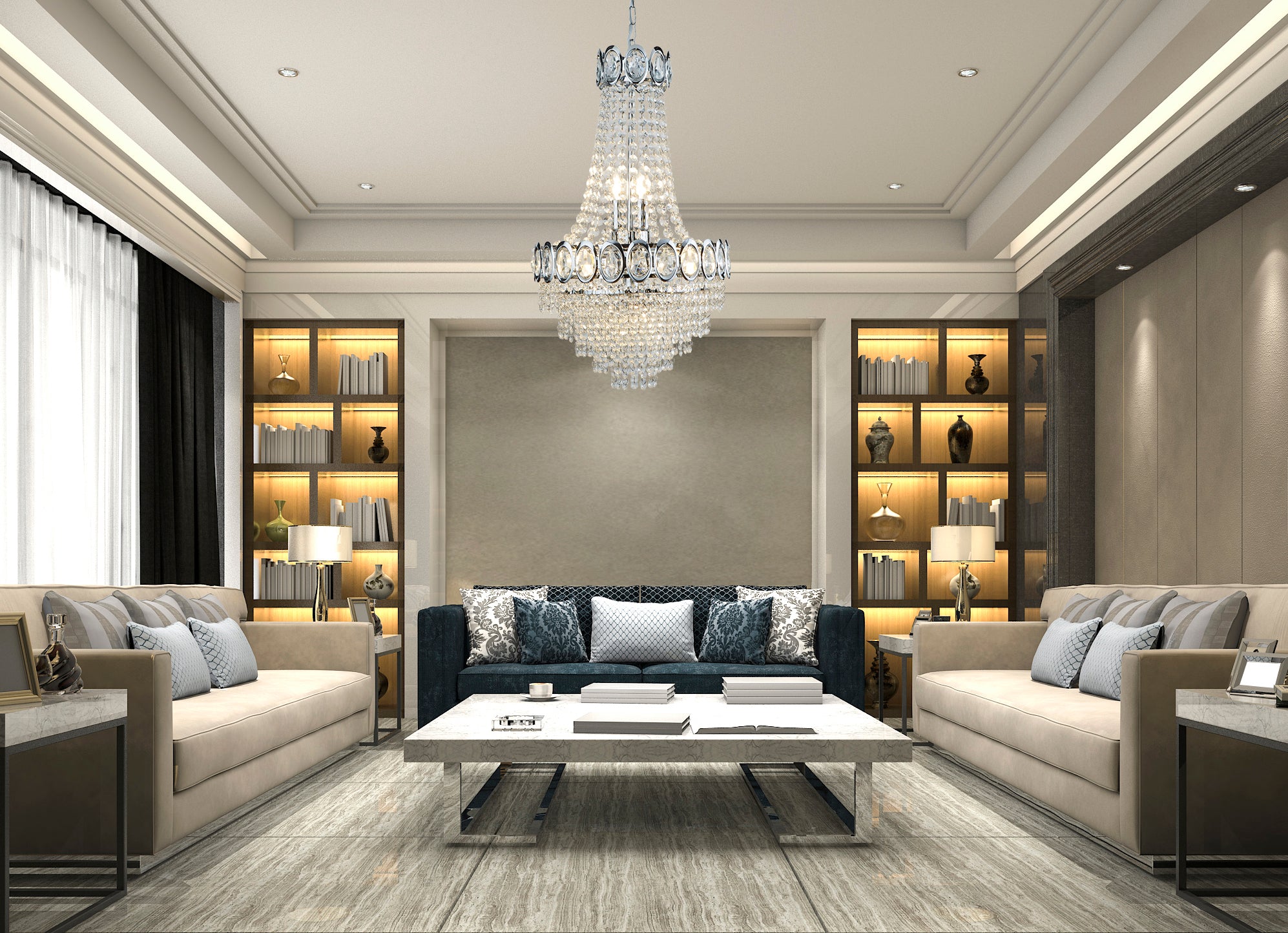 Searchlight Leadenhall Crystal 6 Light Chrome Chandelier With Clear Glass Beads