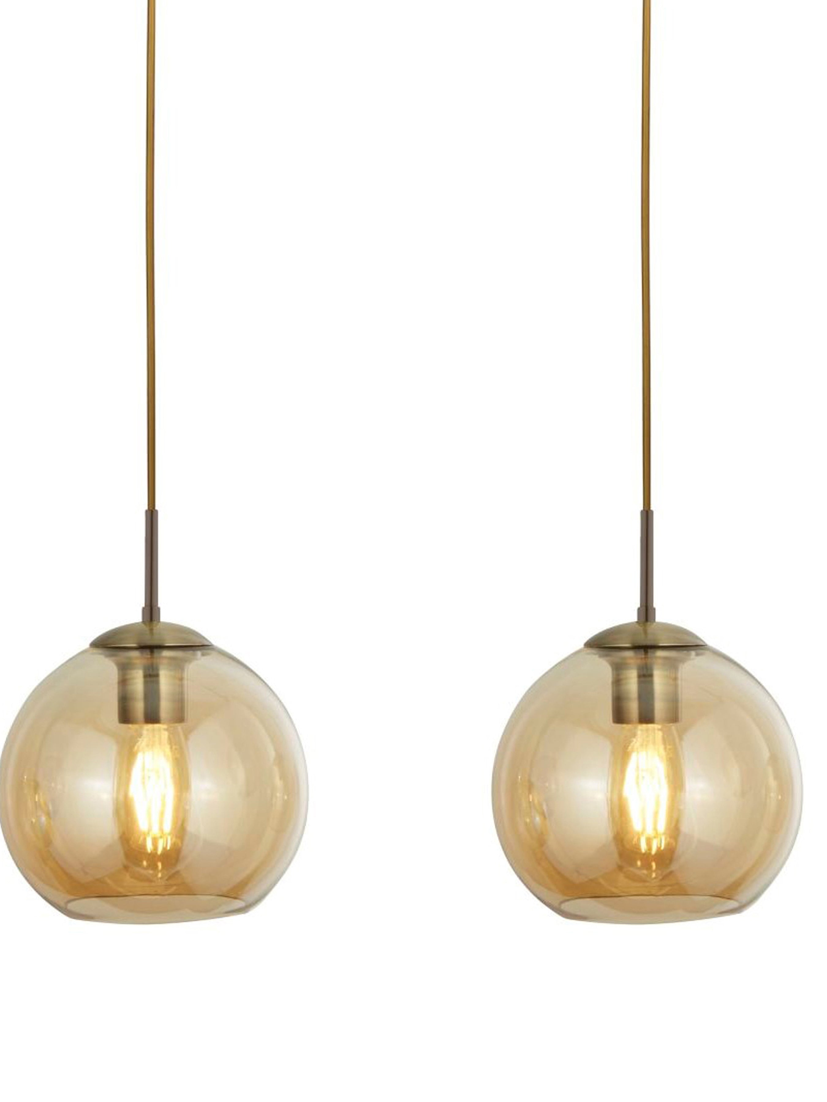 Searchlight Pendant 3 Light Bar, Antique Brass With Amber Glass