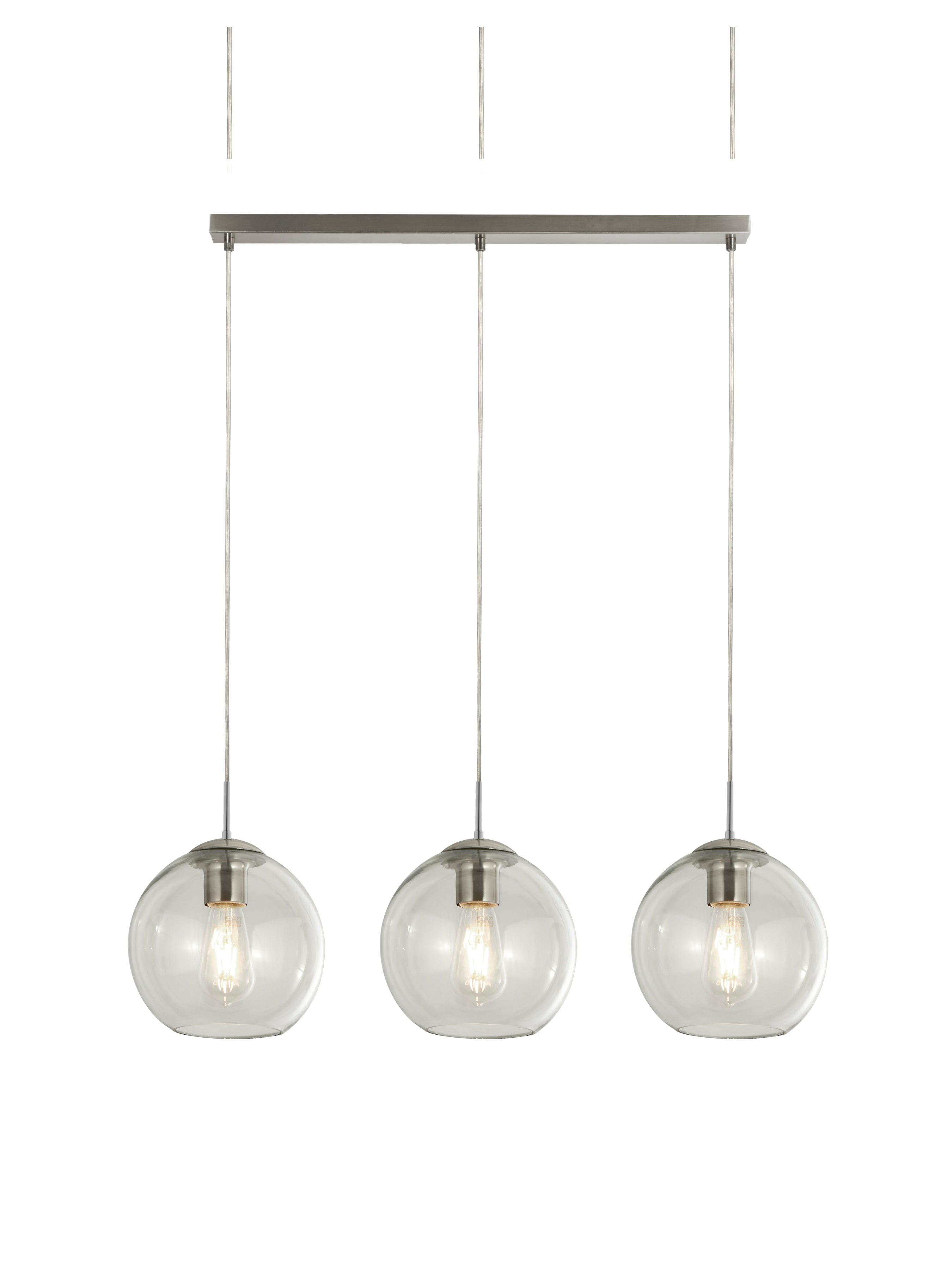 Searchlight Pendant 3 Light Bar, Satin Silver With Clear Glass
