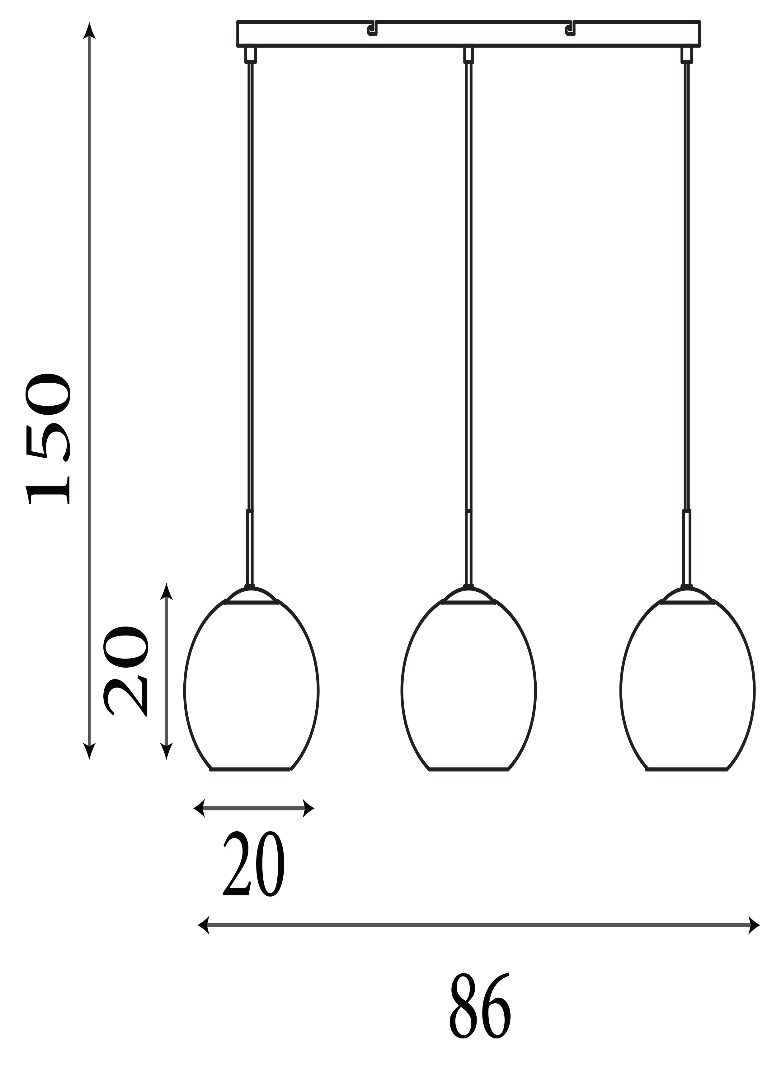 Searchlight Pendant 3 Light Bar, Satin Silver With Clear Glass