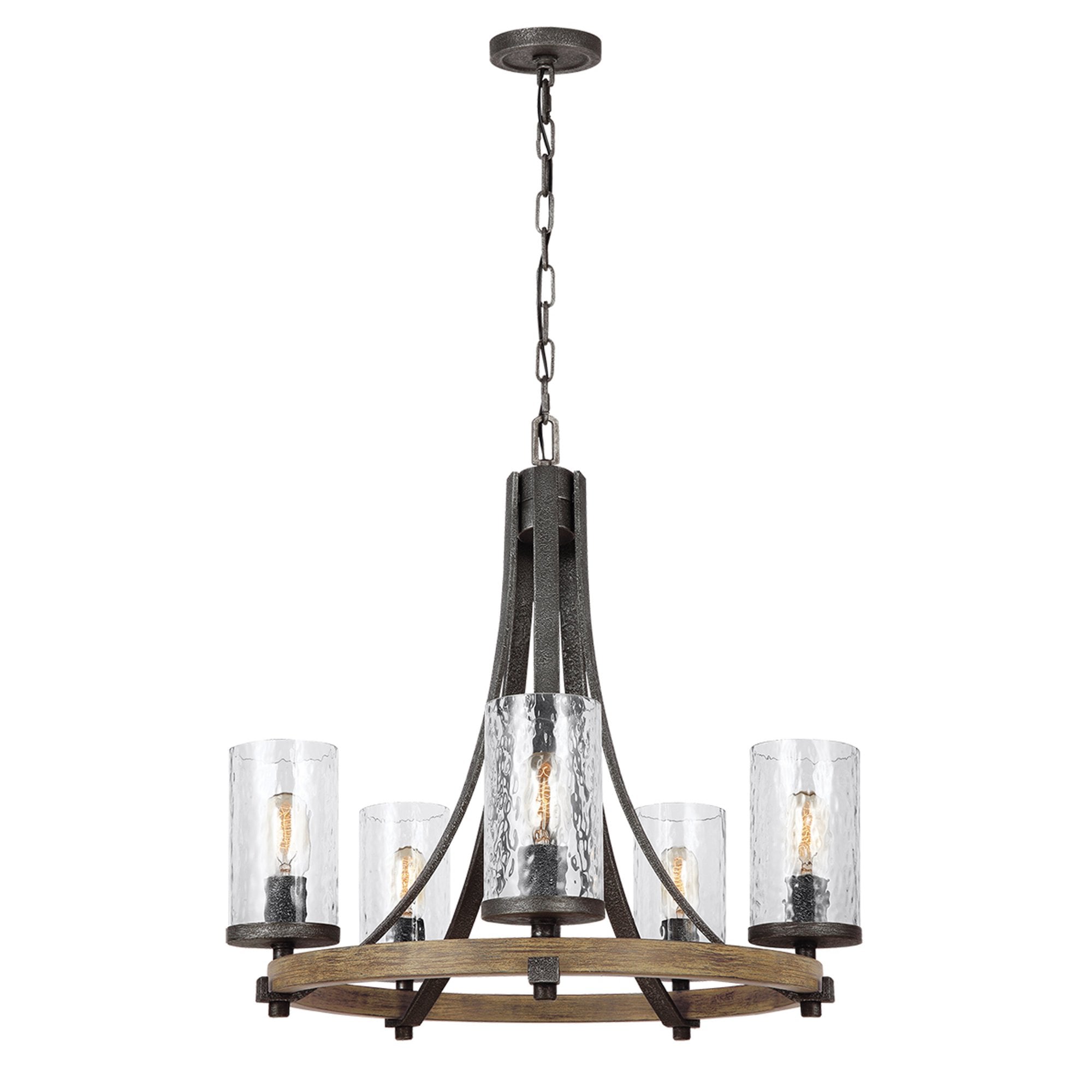 Quintiesse Angelo 5 Light Chandelier - Distressed Weathered Oak & Slate Grey Metal