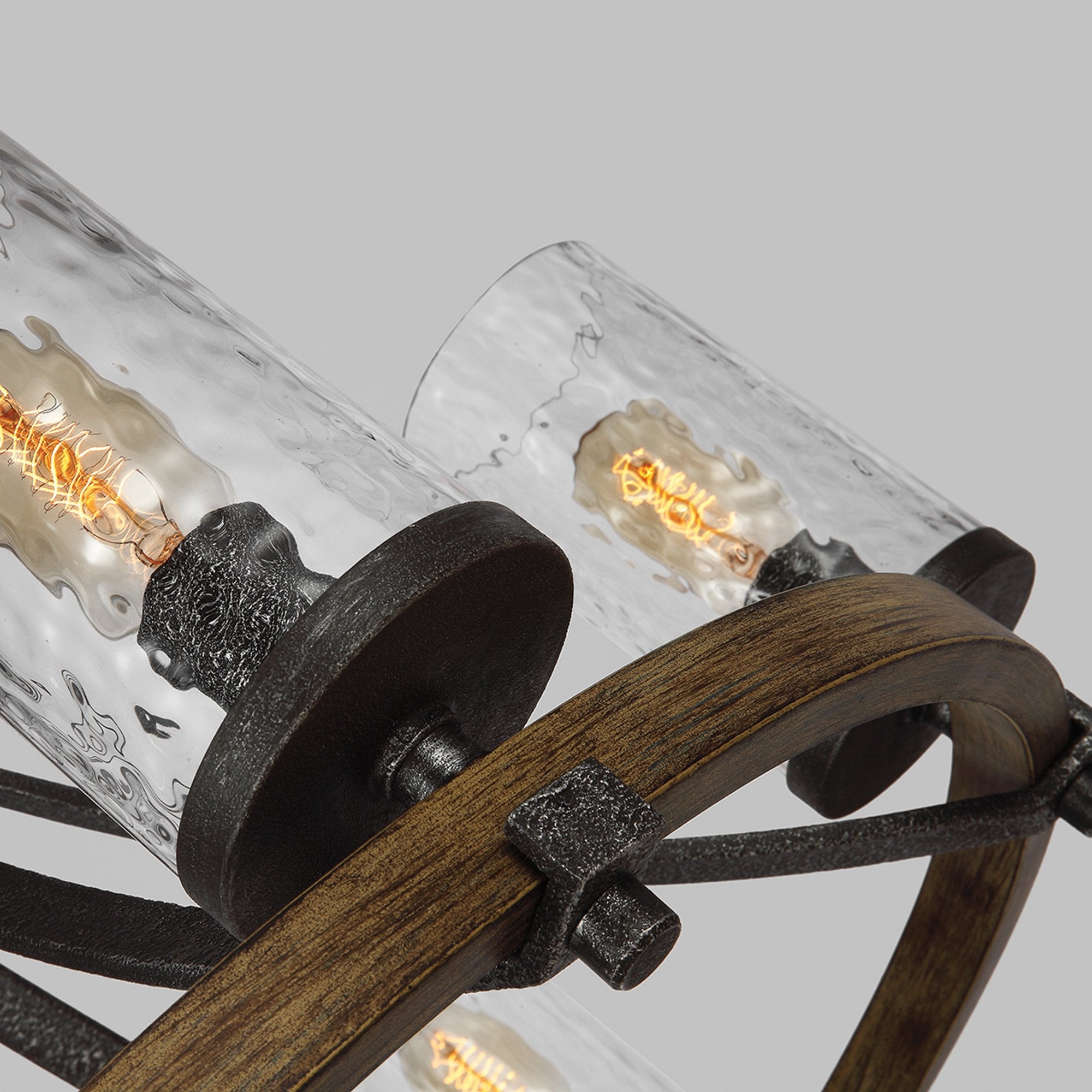 Quintiesse Angelo 6 Light Chandelier - Distressed Weathered Oak & Slate Grey Metal