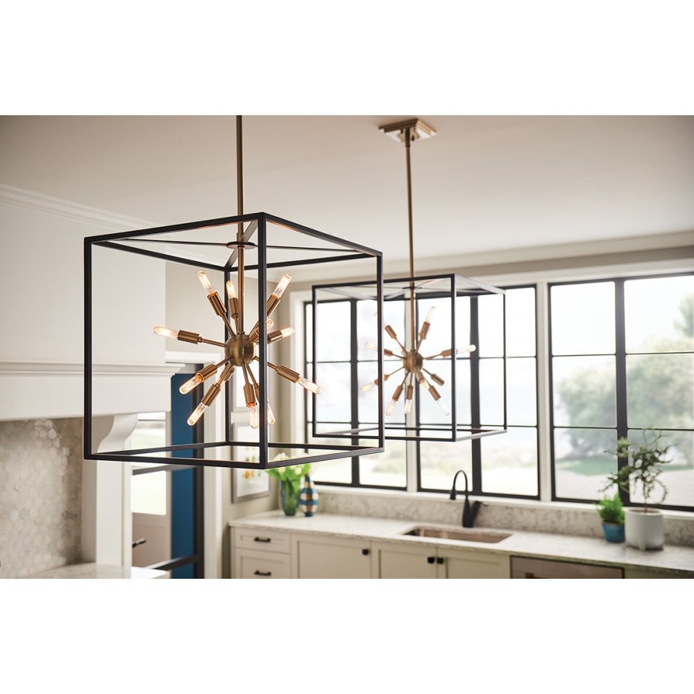 Quintiesse Aros 12 Light Pendant - Black & Warm Brass