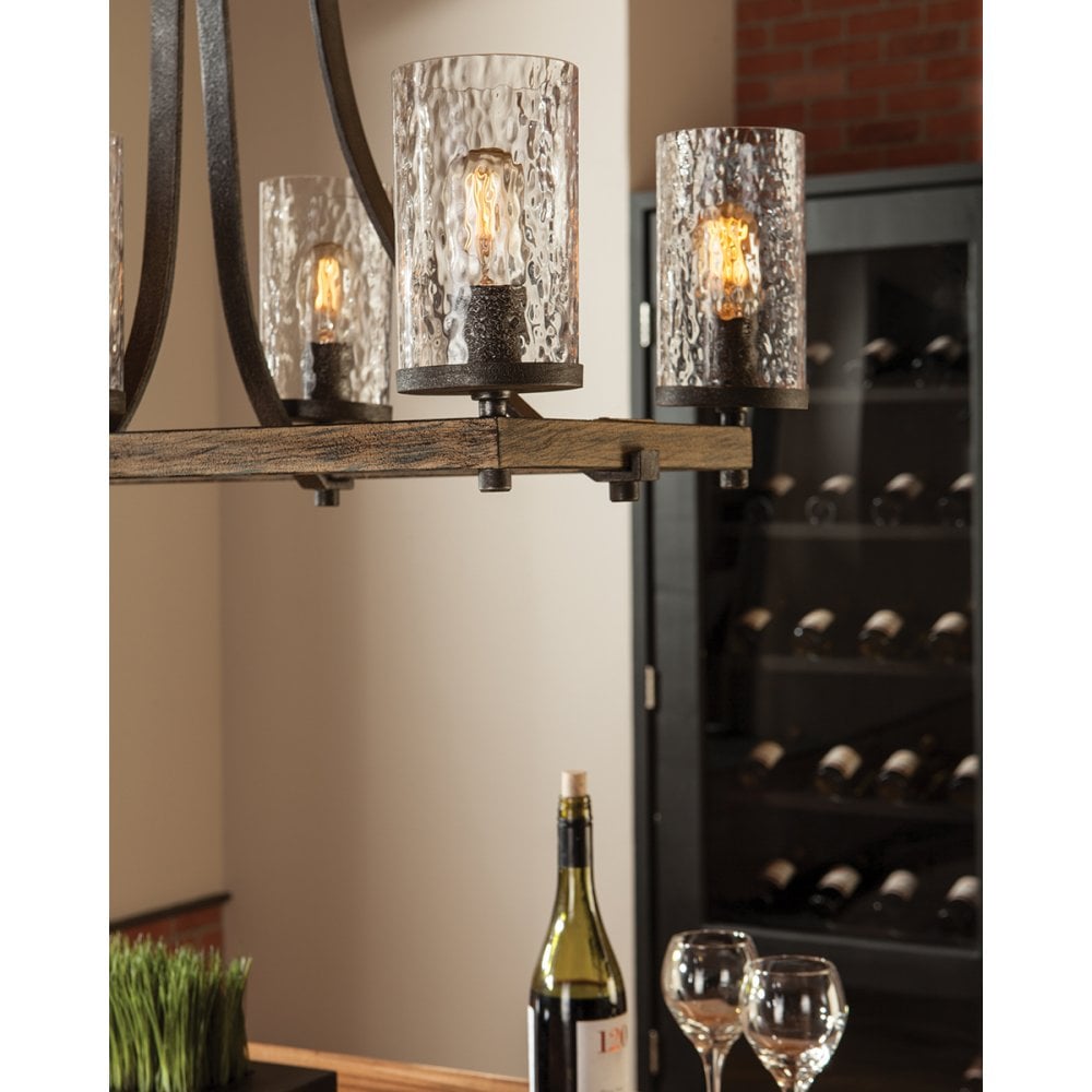 Quintiesse Angelo 8 Light Isle Chandelier - Distressed Weathered Oak & Slate Grey Metal