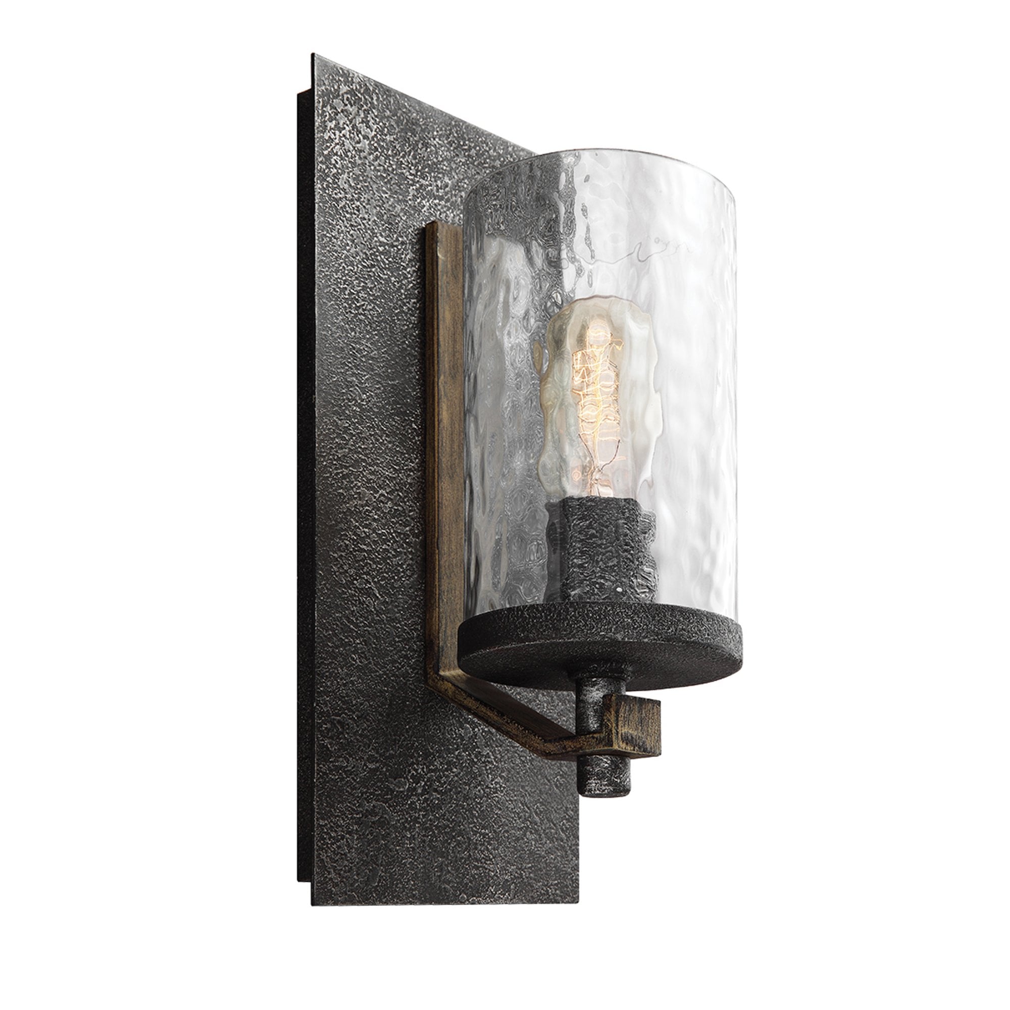 Quintiesse Angelo Single Wall Light - Distressed Weathered Oak & Slate Grey Metal