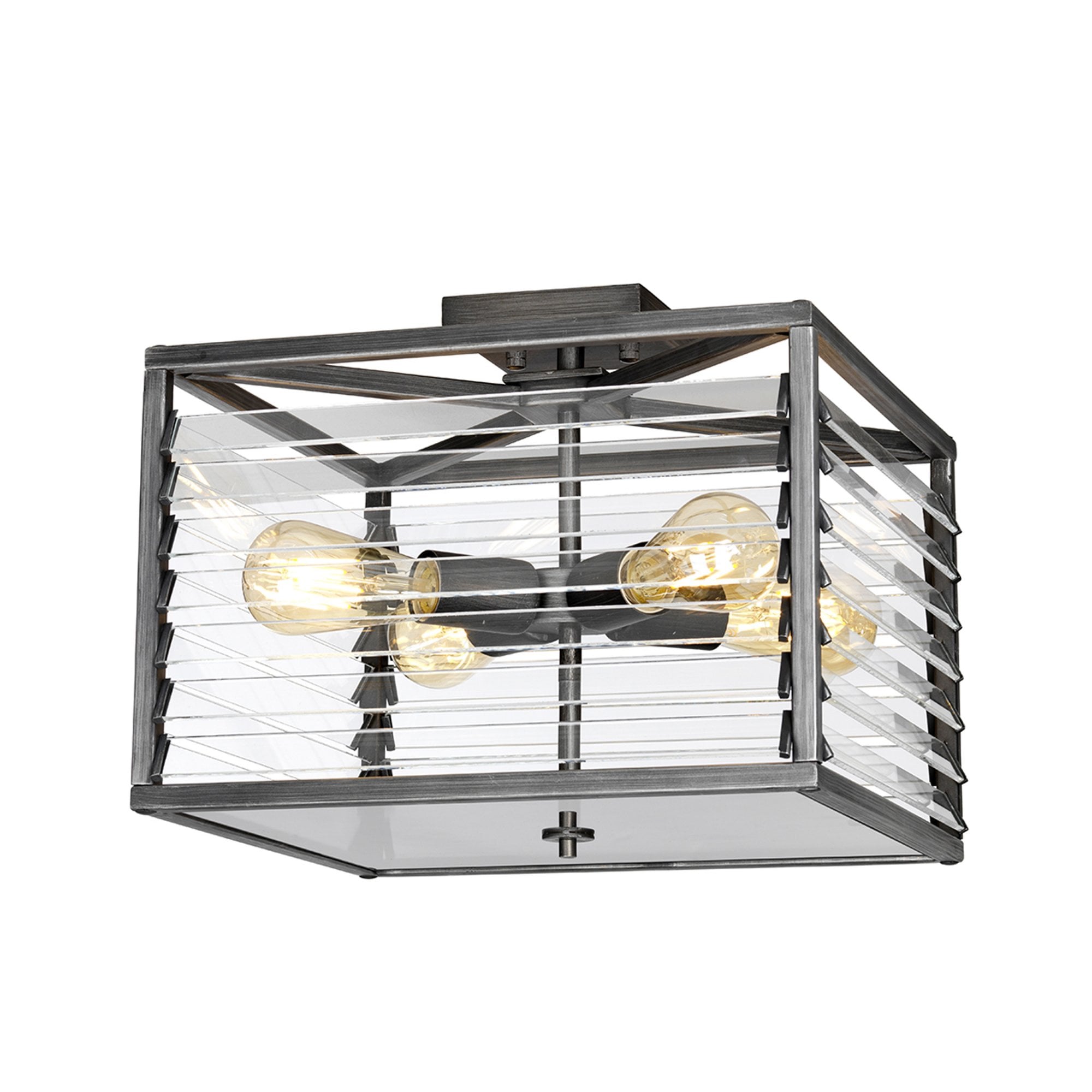 Elstead Louvre 4 Light Flush Fitting - Painted Gunmetal