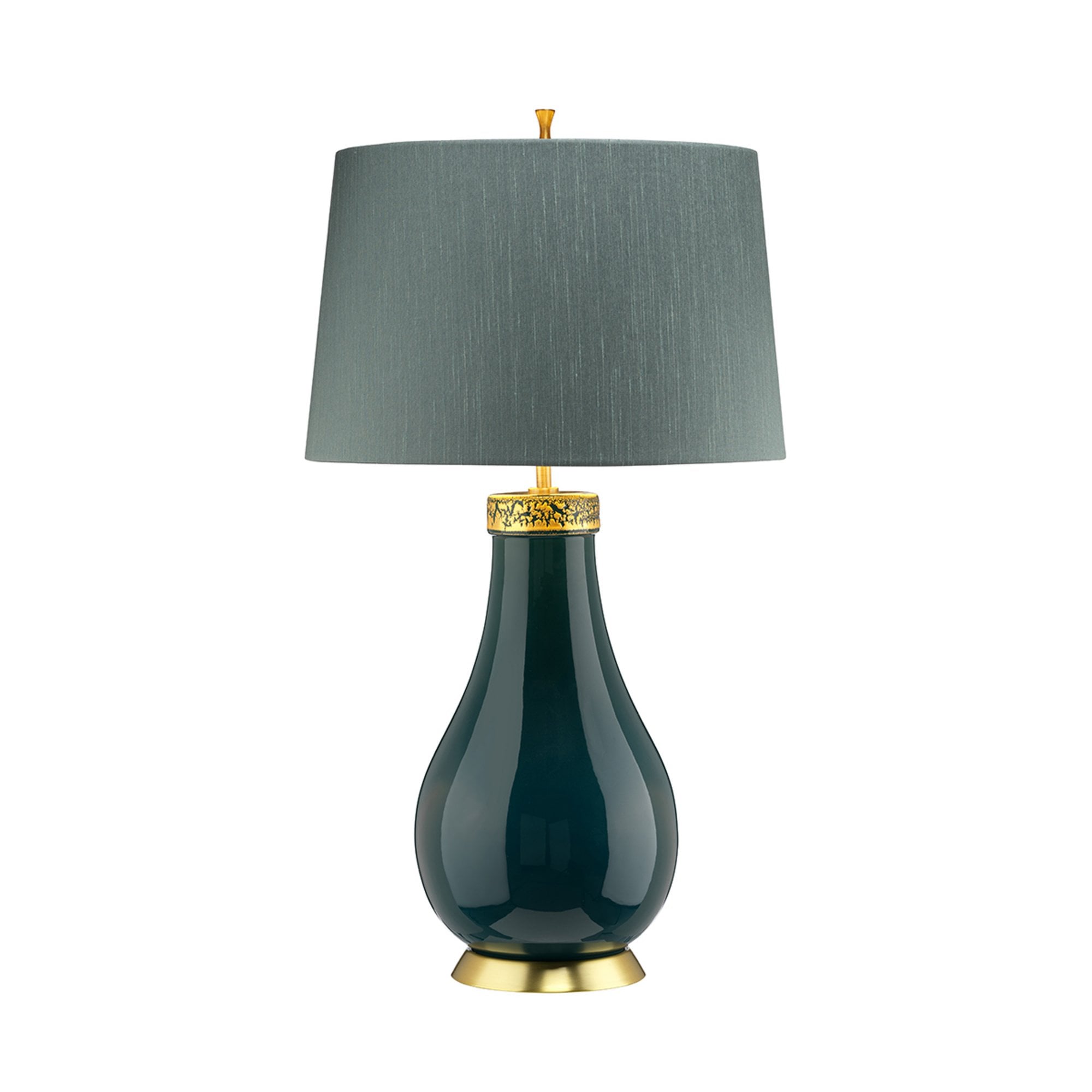 Quintiesse Havering Single Table Lamp - Azure-Turquoise with Aged Brass