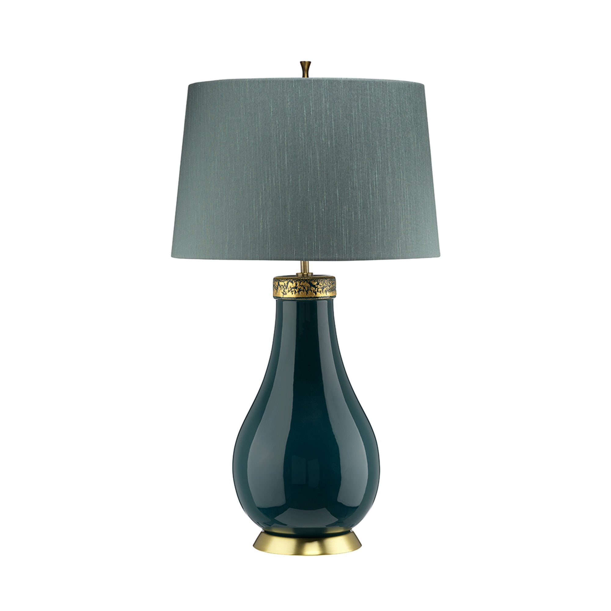 Quintiesse Havering Single Table Lamp - Azure-Turquoise with Aged Brass