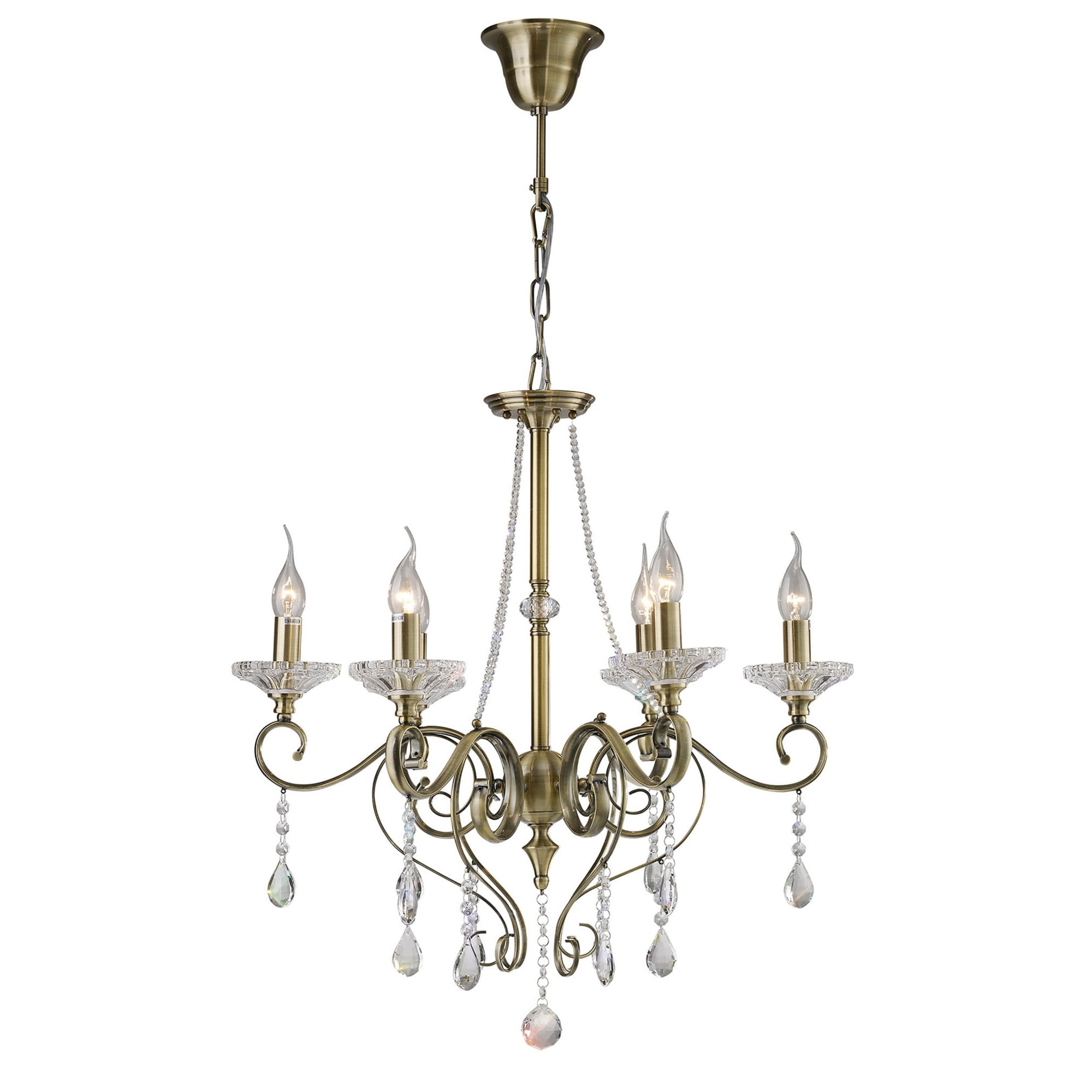 Diyas IL32076 Libra Pendant 6 Light Antique Brass/Crystal
