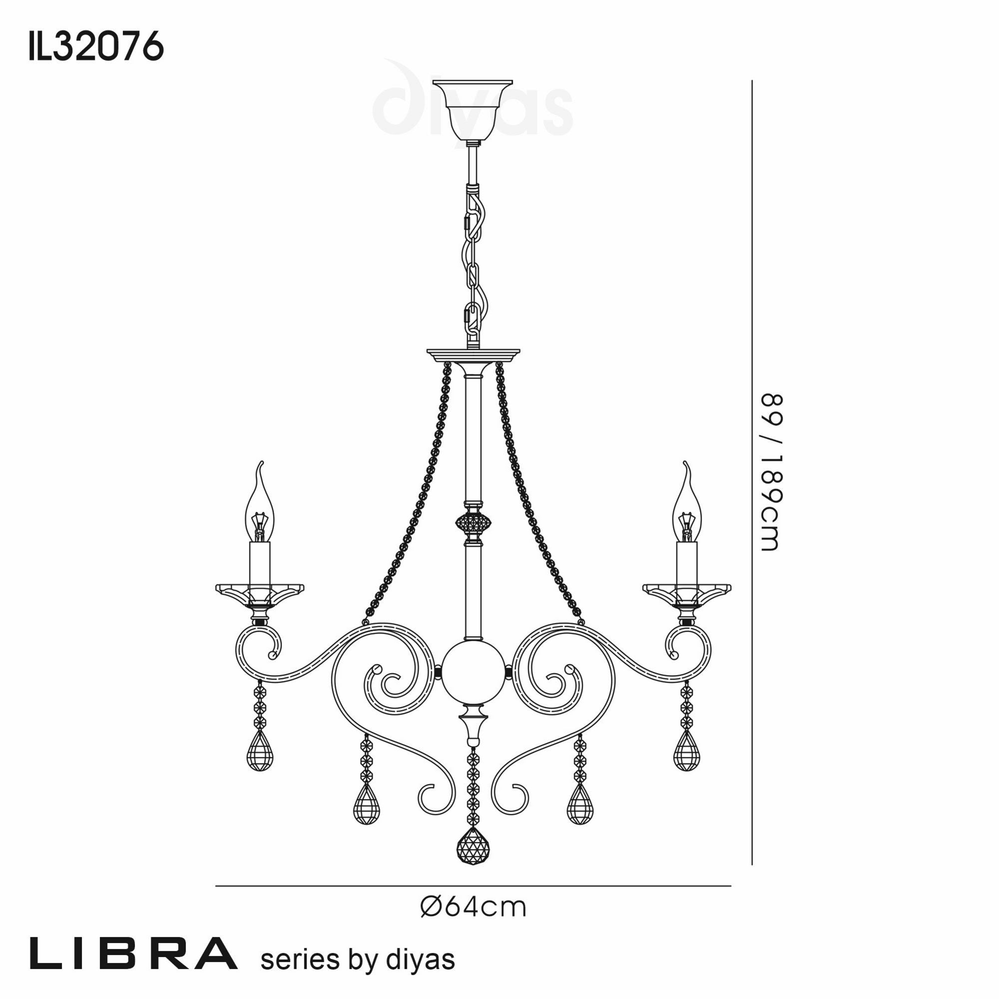Diyas IL32076 Libra Pendant 6 Light Antique Brass/Crystal