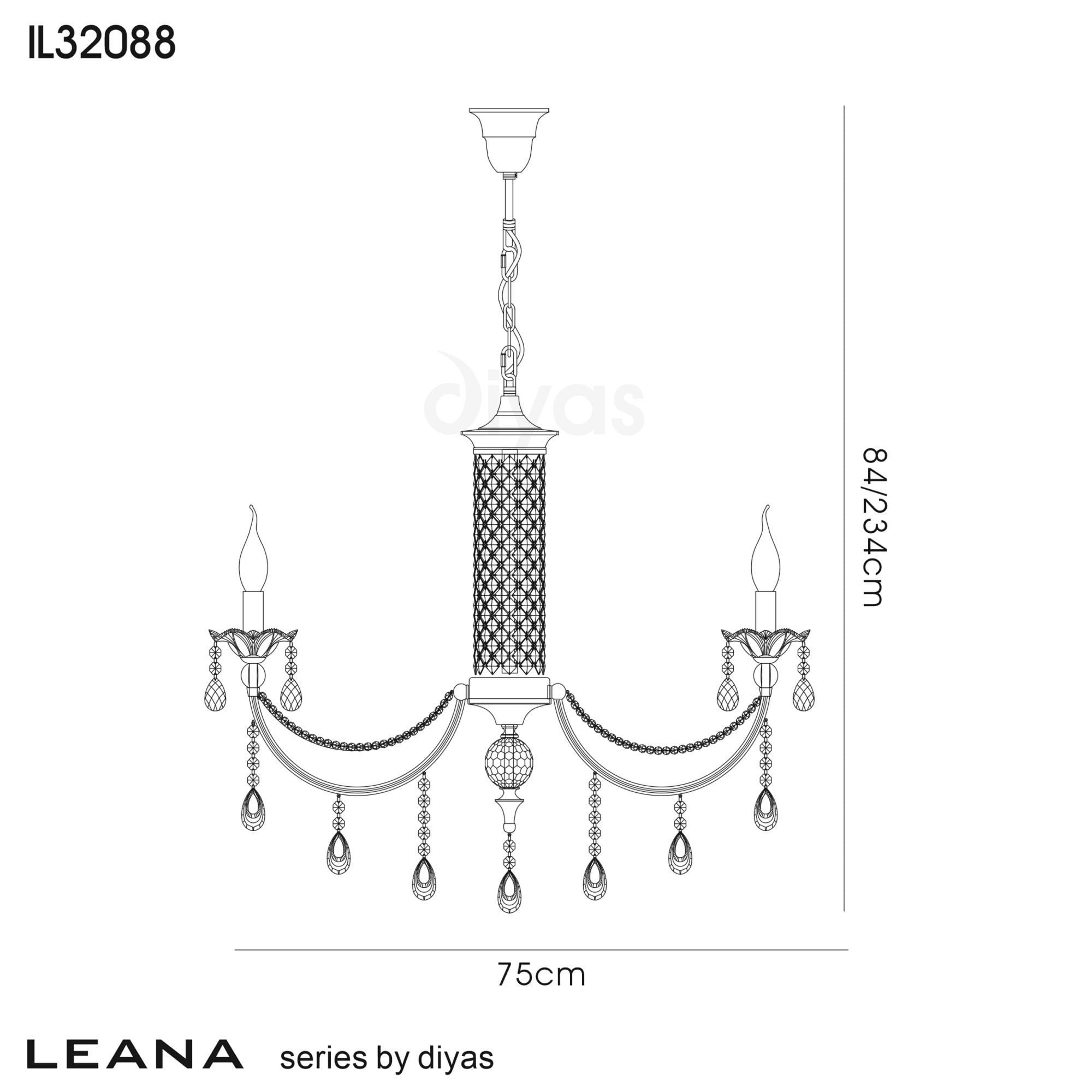 Diyas IL32088 Leana Pendant 8 Light Satin Nickel/Crystal