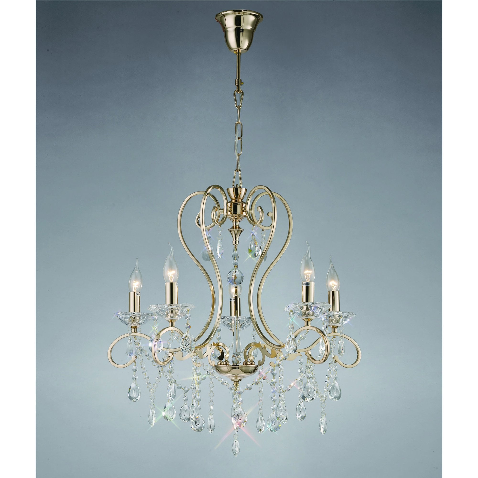 Diyas IL32065 Vela Pendant 5 Light French Gold/Crystal