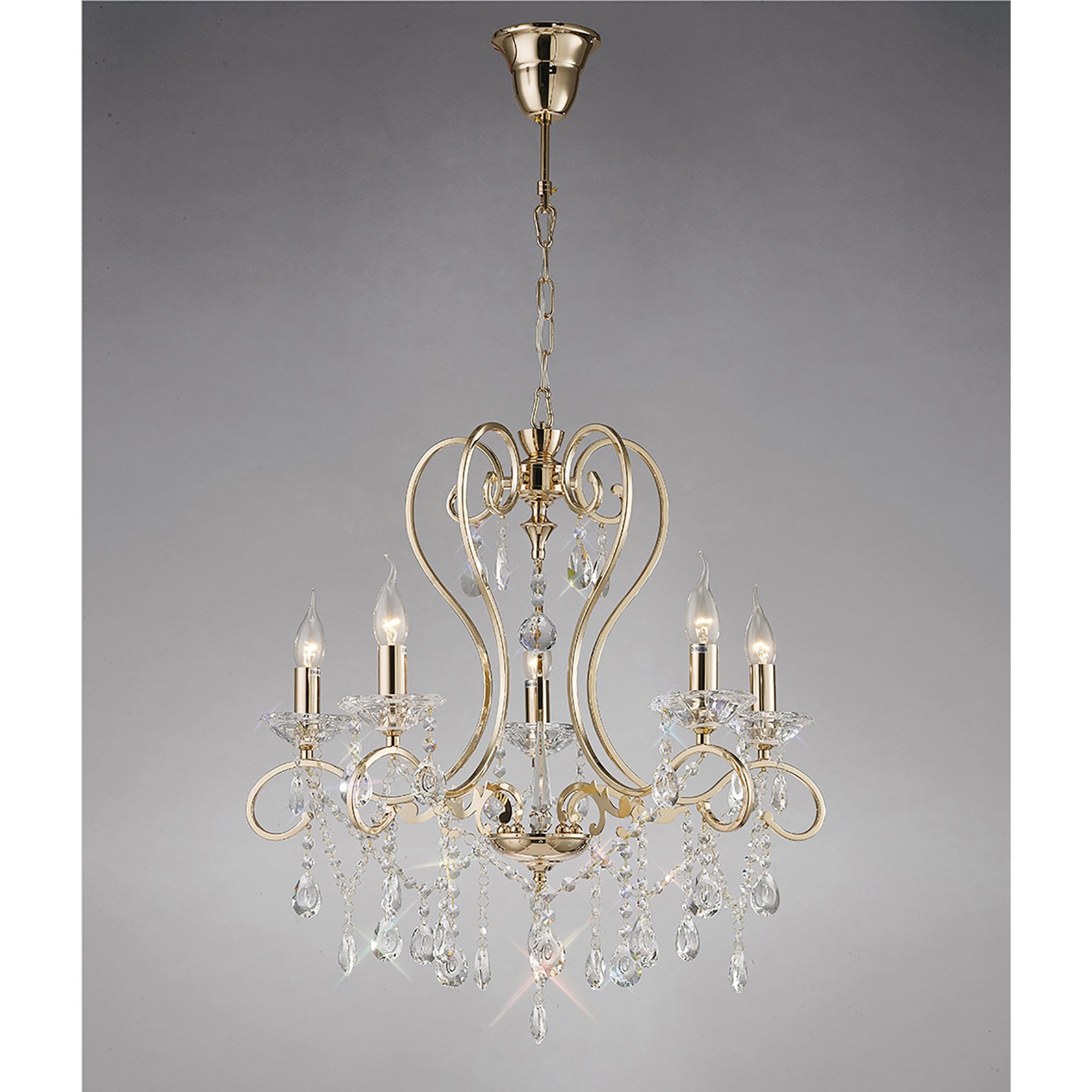 Diyas IL32065 Vela Pendant 5 Light French Gold/Crystal