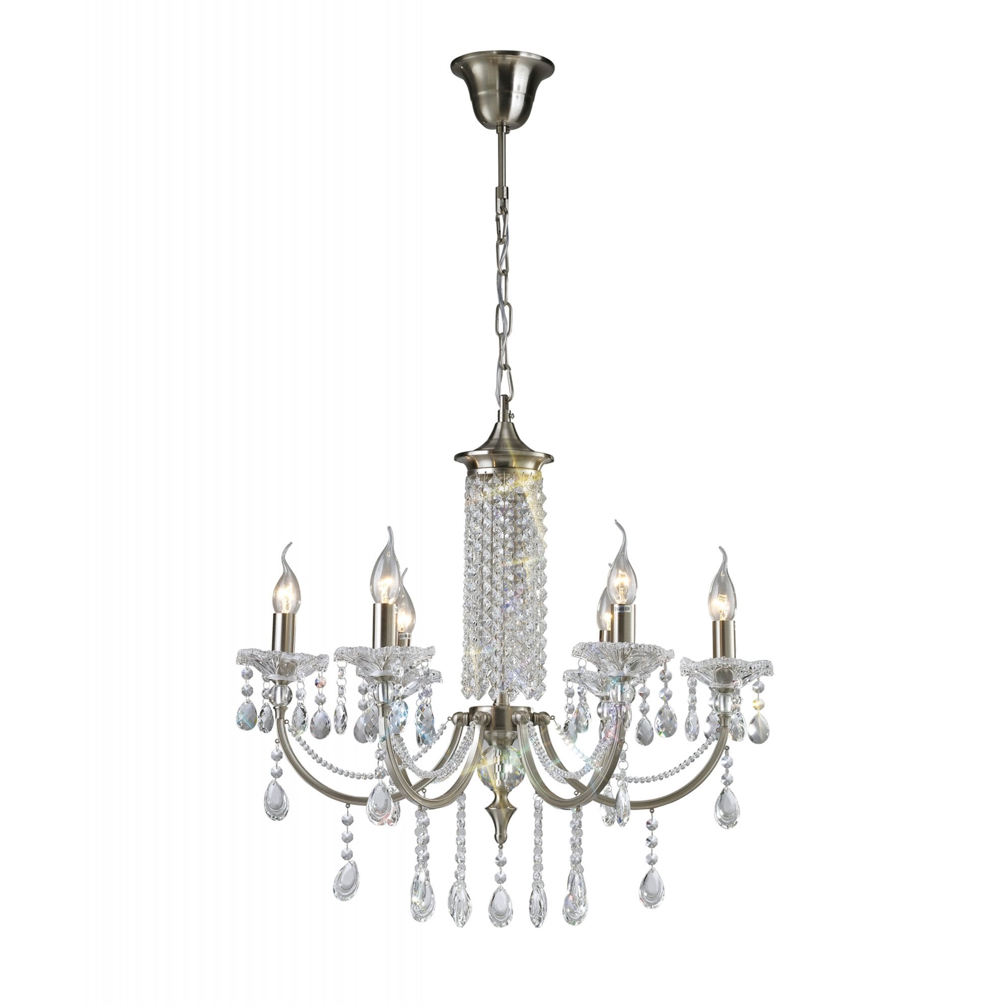 Diyas IL32086 Leana Pendant 6 Light Satin Nickel/Crystal