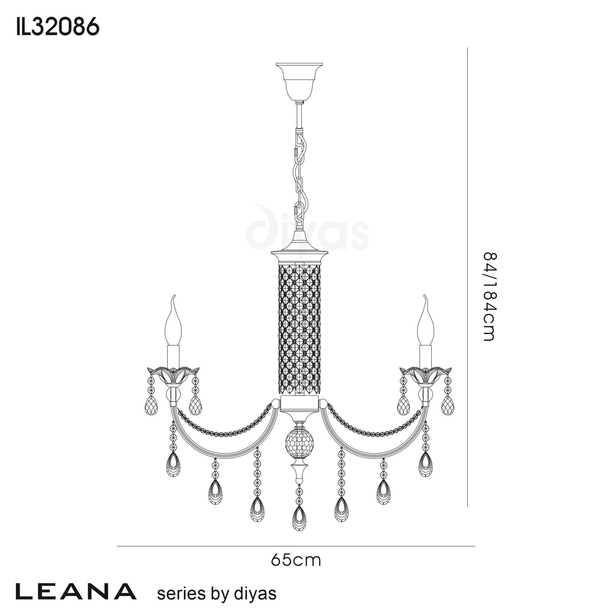 Diyas IL32086 Leana Pendant 6 Light Satin Nickel/Crystal