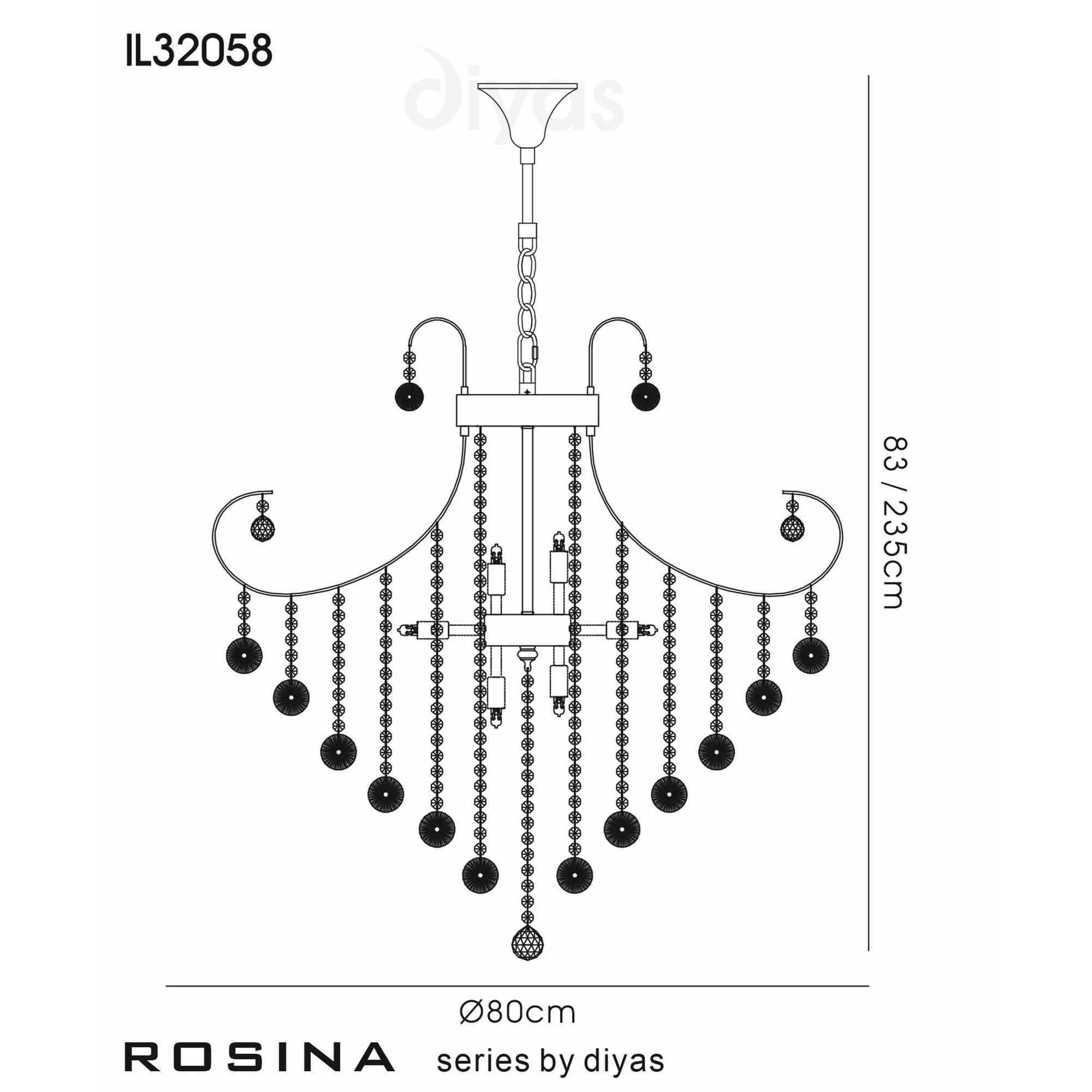 Diyas IL32058 Rosina Pendant 8 Light French Gold/Crystal