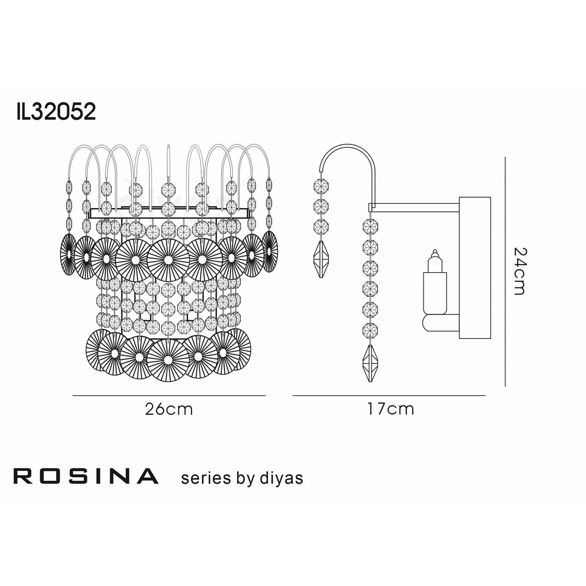 Diyas IL32052 Rosina Wall Light Switched 2 Light French Gold/Crystal