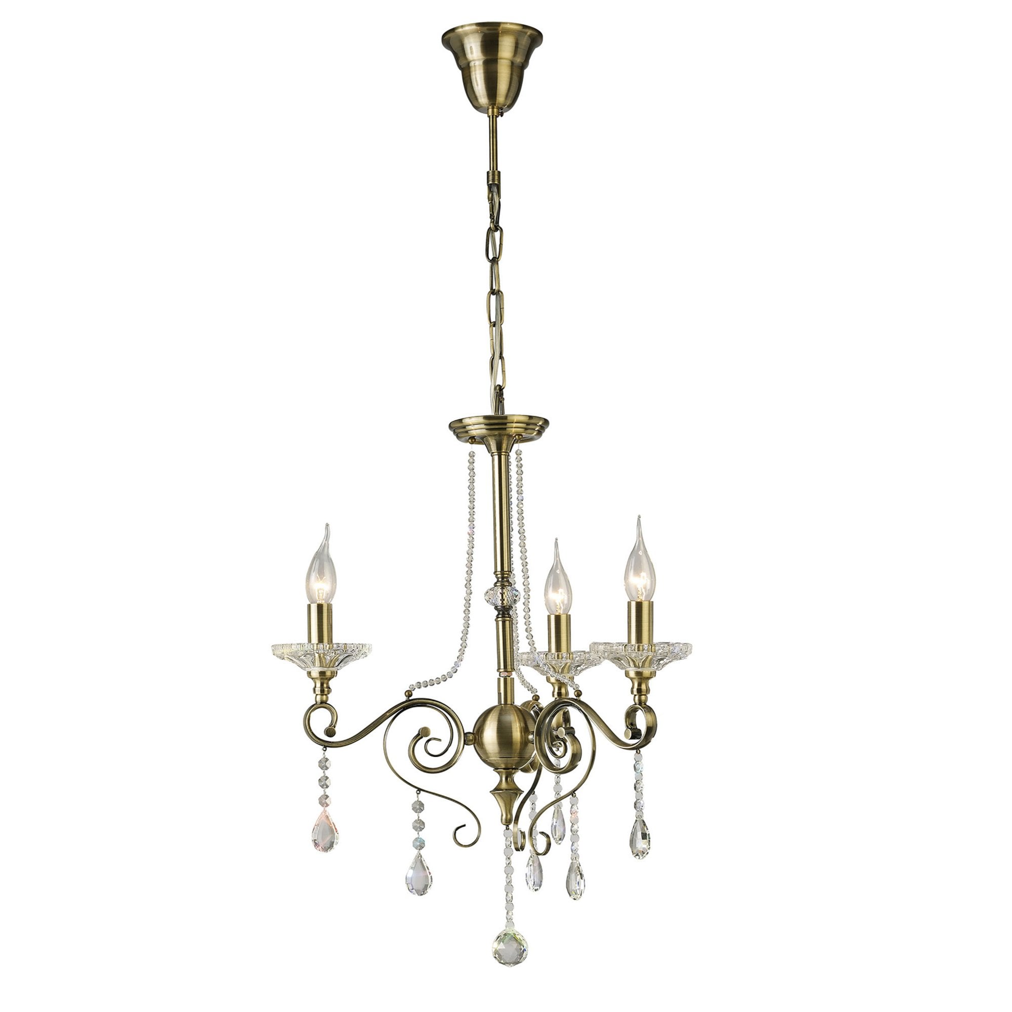 Diyas IL32073 Libra Pendant 3 Light Antique Brass/Crystal
